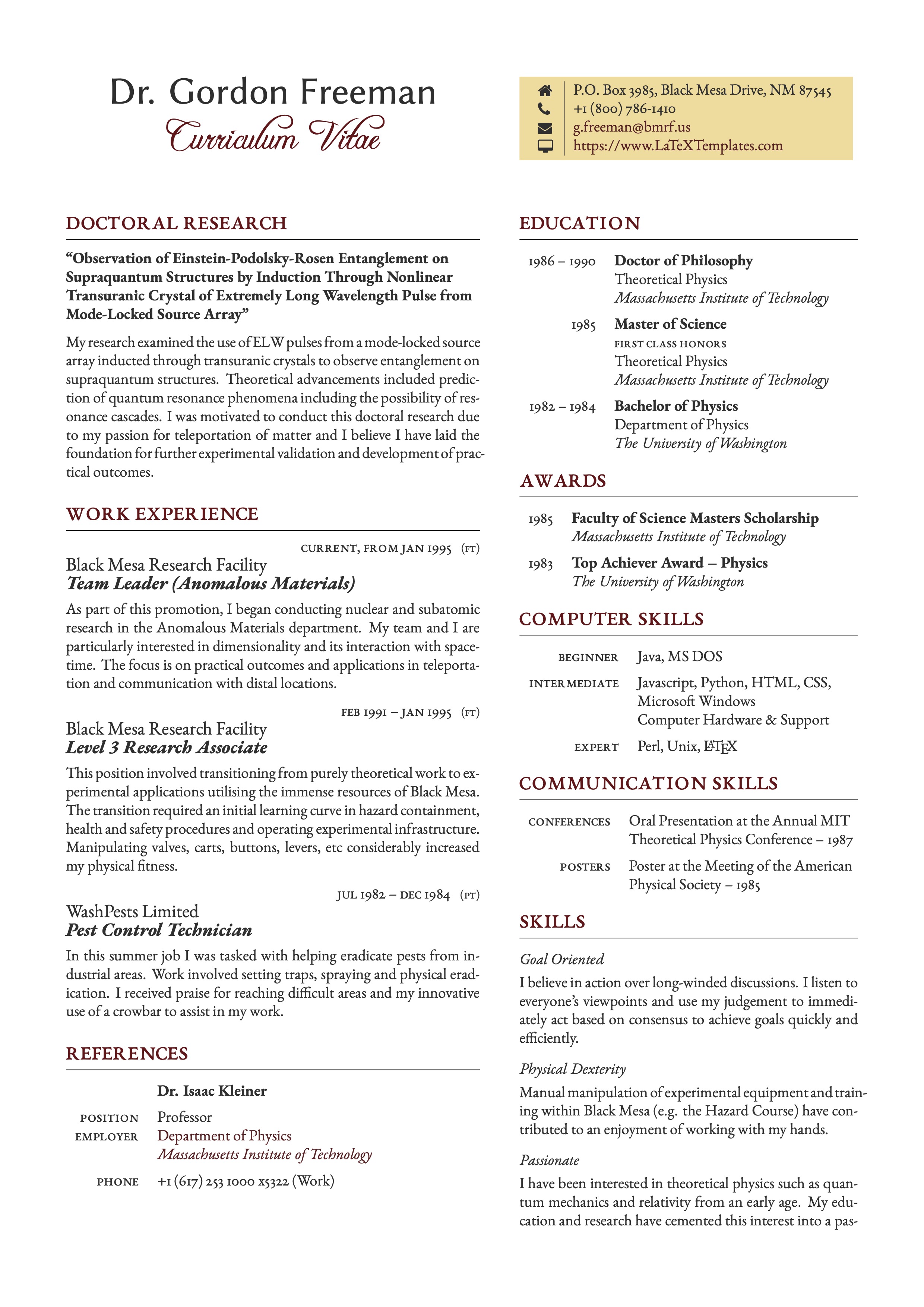 LaTeX Templates CVs and Resumes