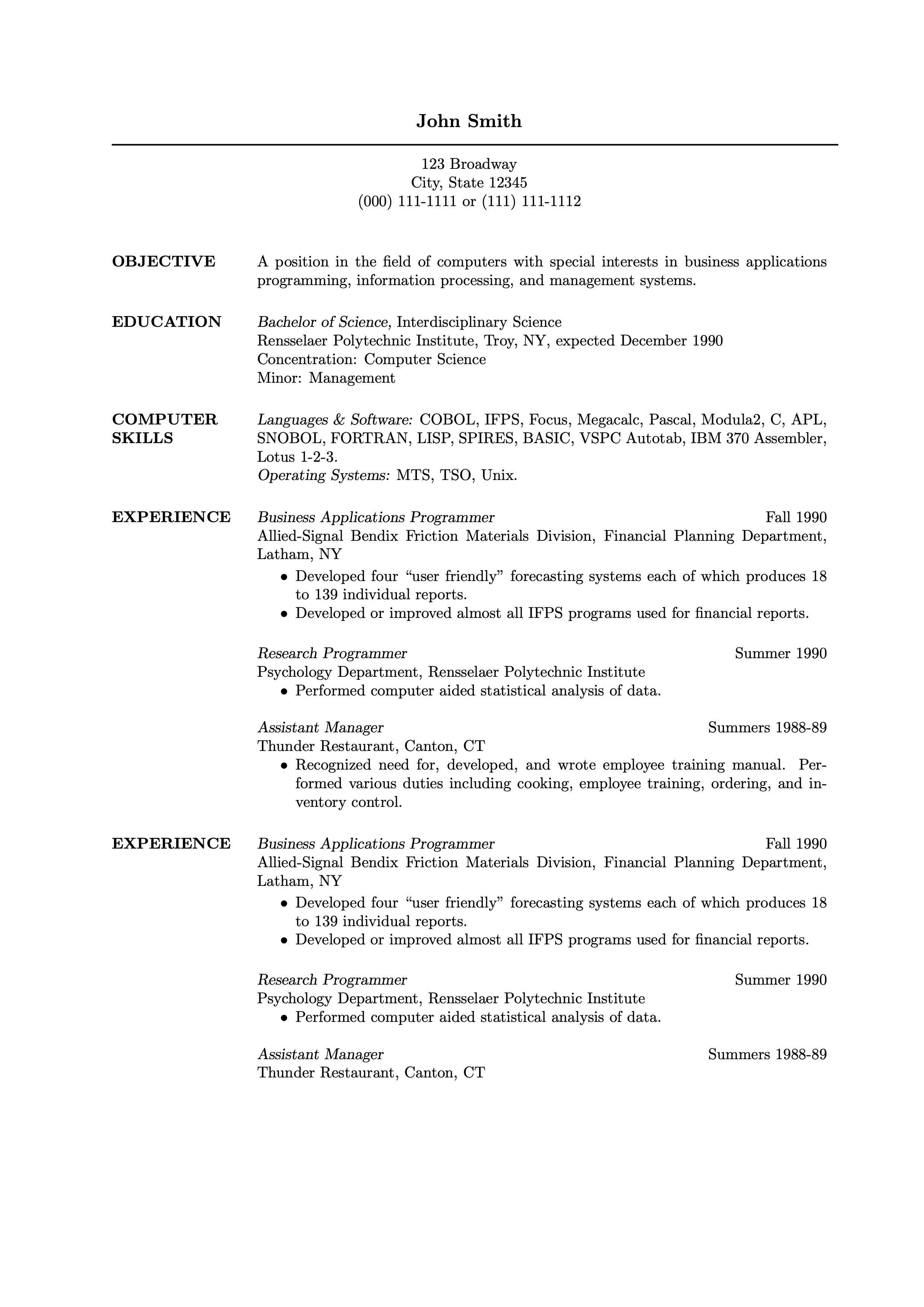 LaTeX Templates CVs and Resumes