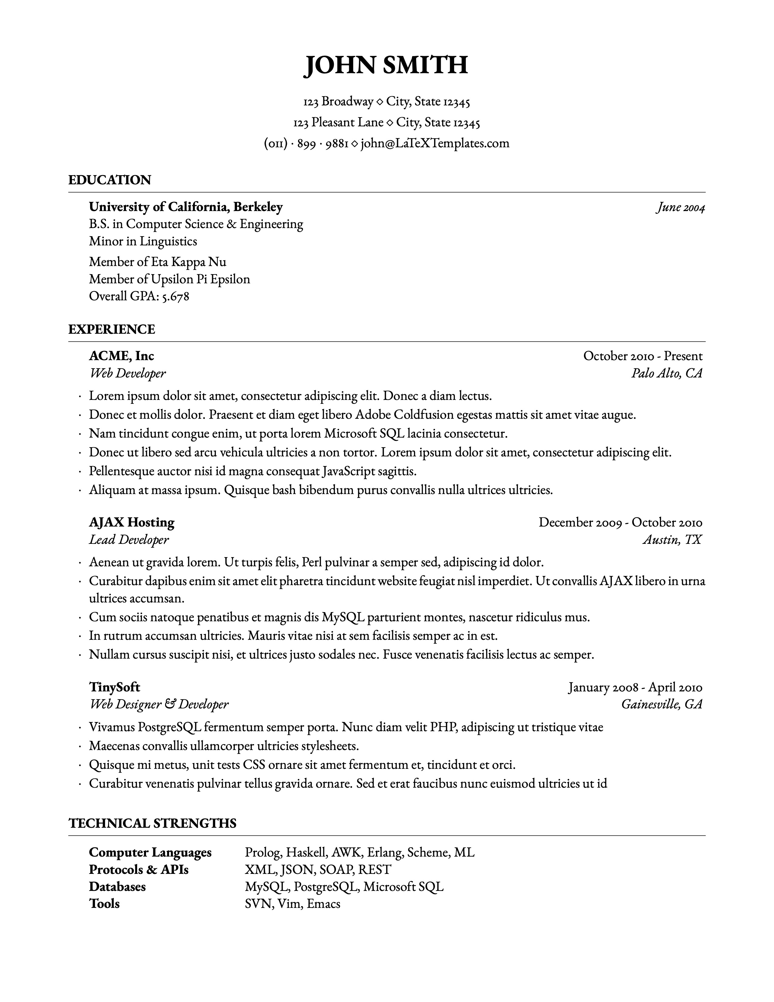 LaTeX Templates CVs and Resumes