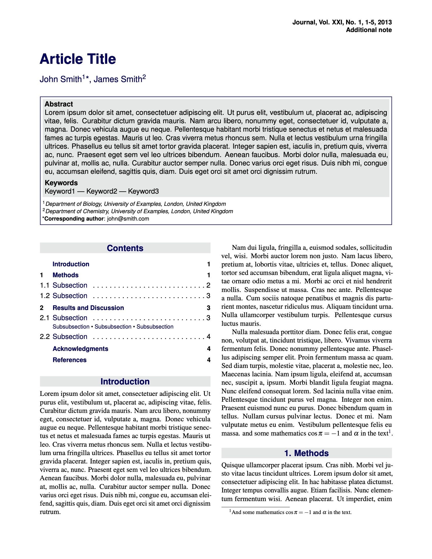 LaTeX Templates Academic Articles