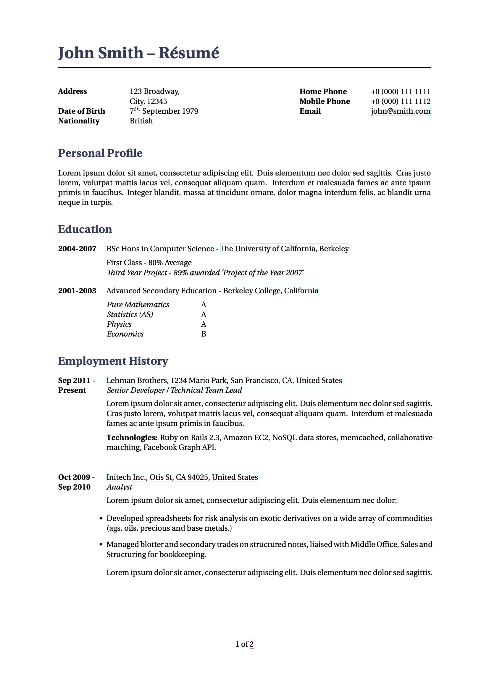 LaTeX Templates CVs and Resumes