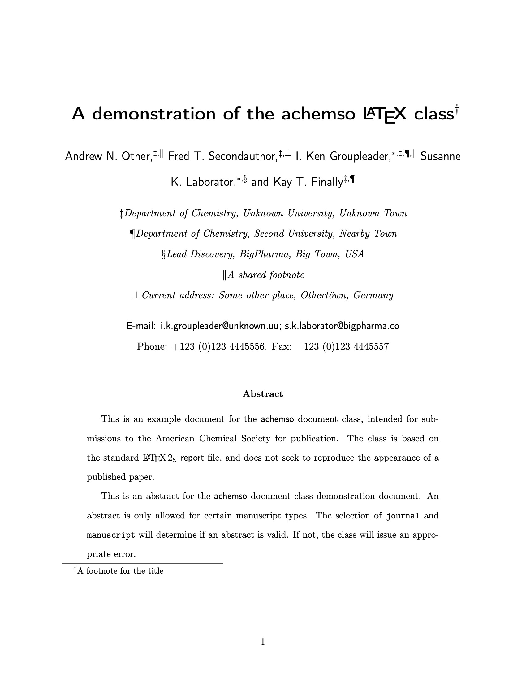 LaTeX Templates American Chemical Society ACS Publications