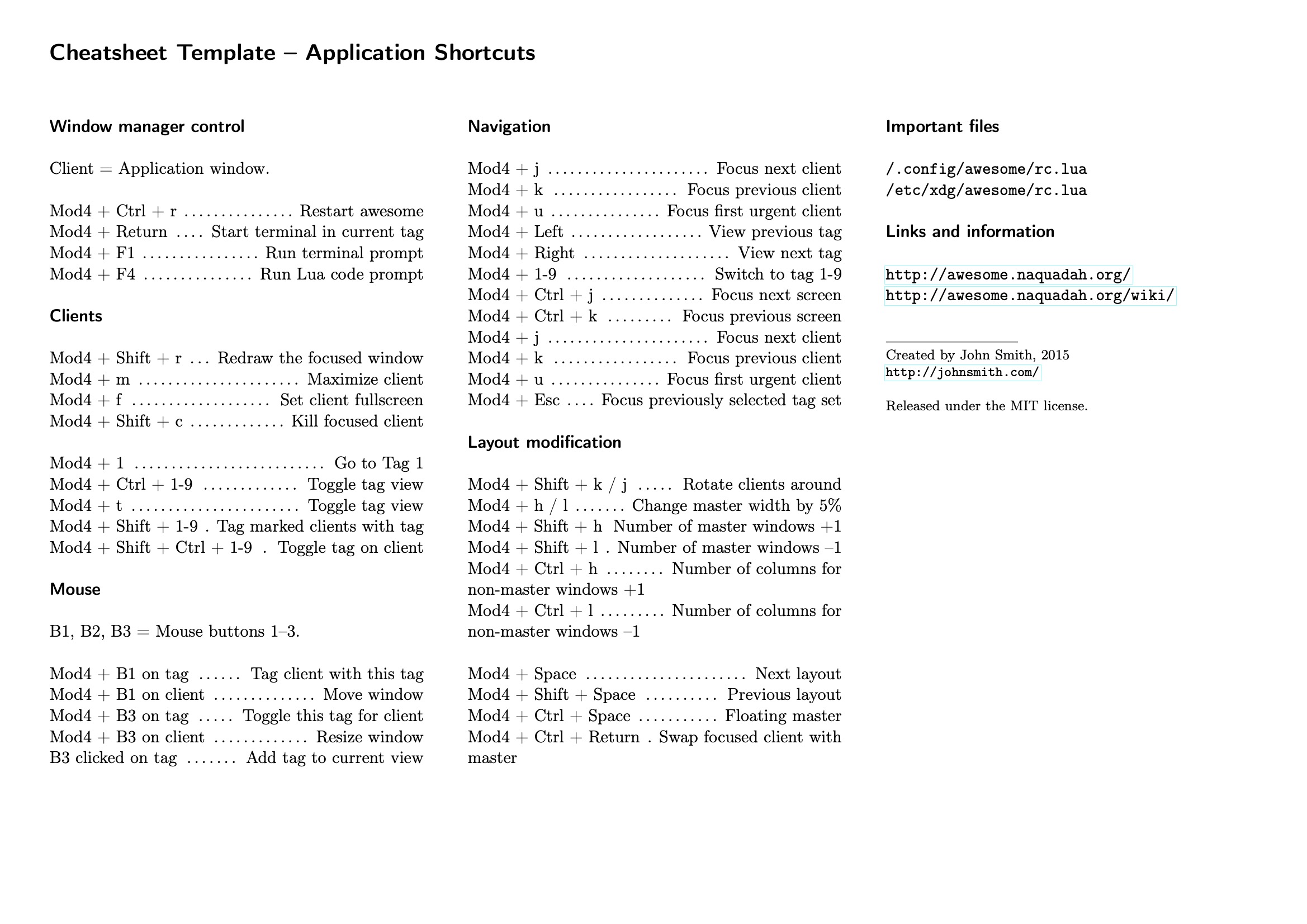 Cheat Sheet Template