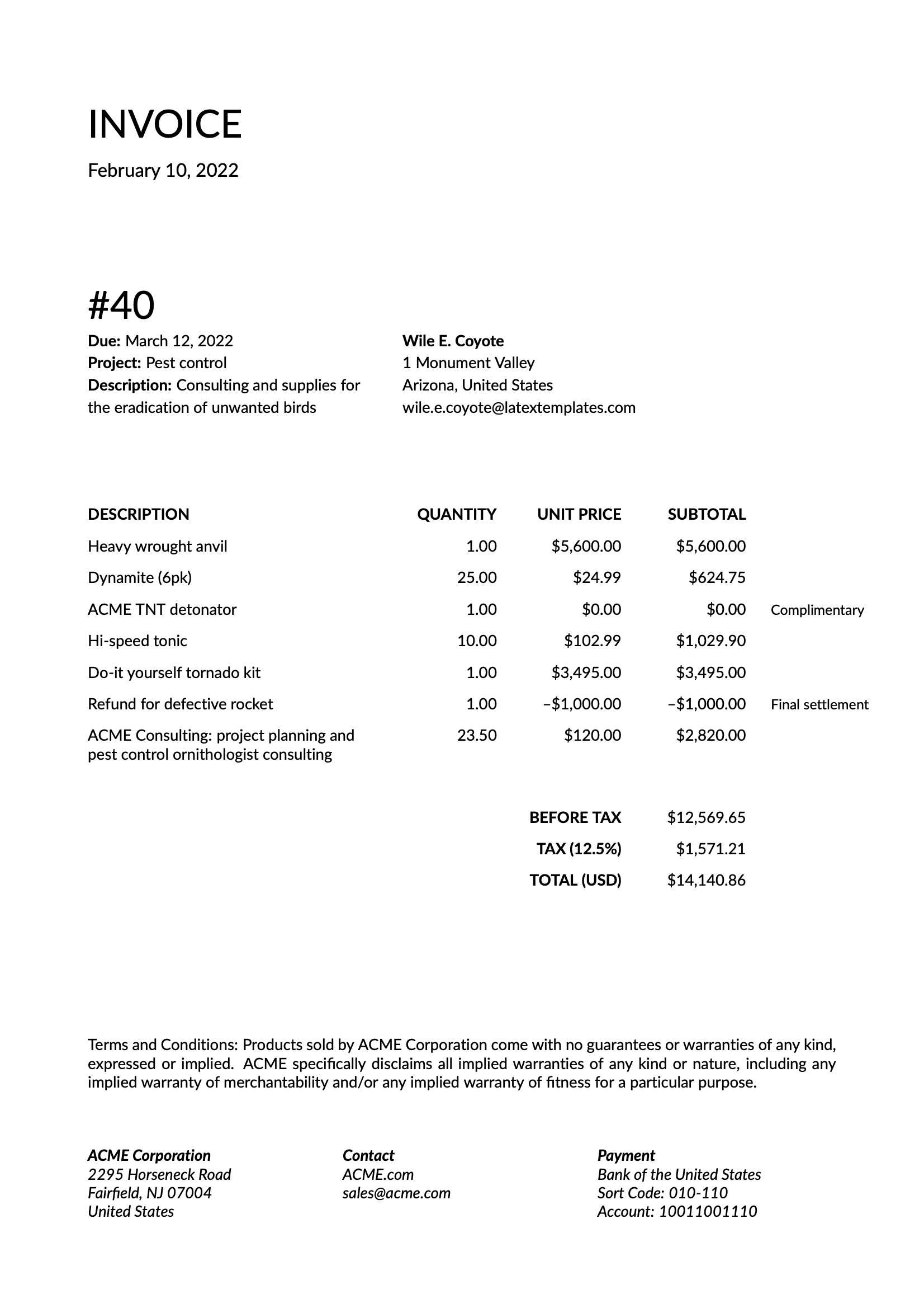 LaTeX Templates Minimal Invoice