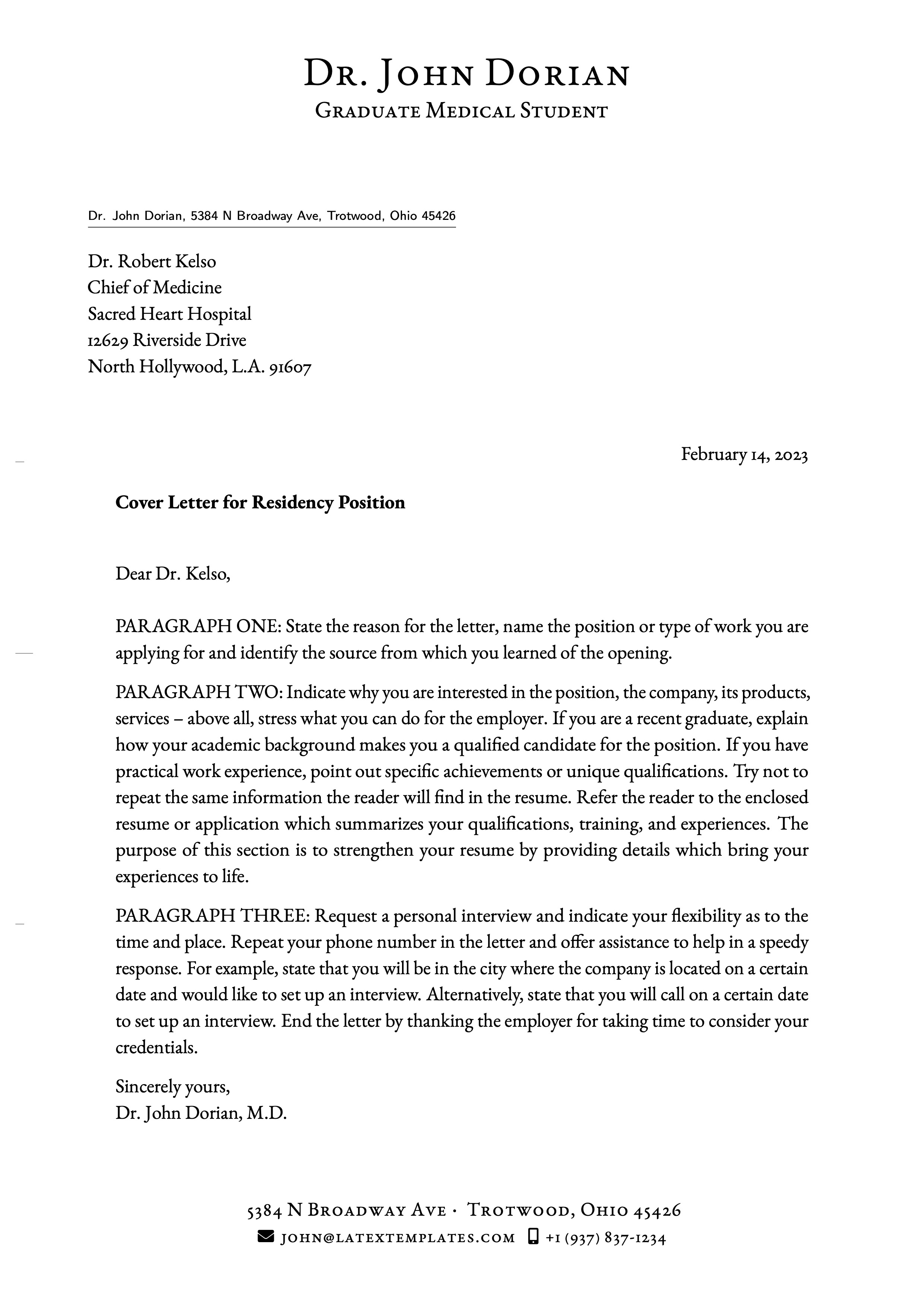 Basic Cover Letter Template Latex