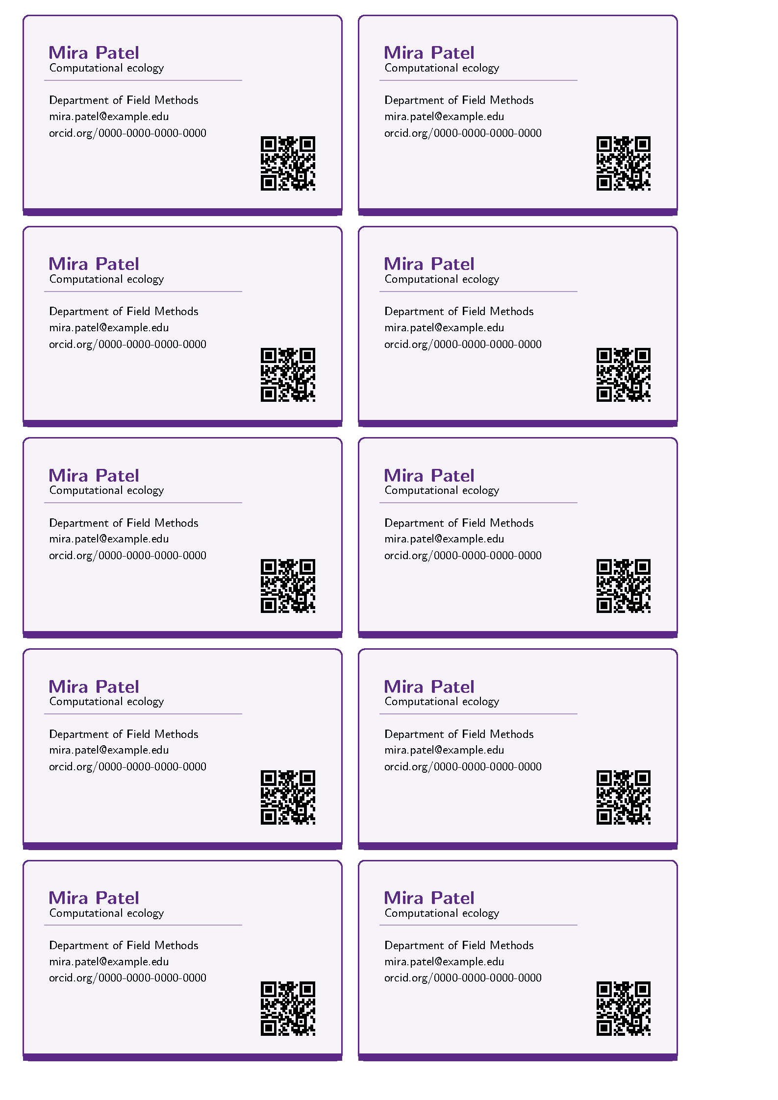 First page of the Academic Business Card template