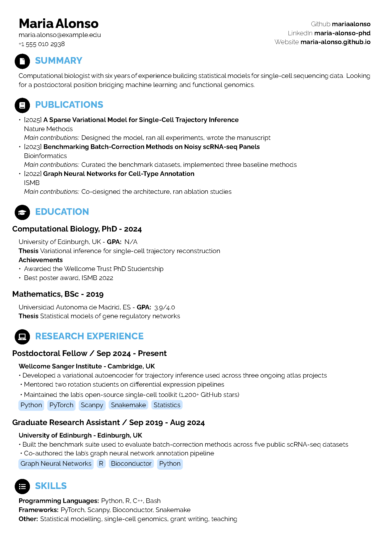 First page of the Academic CV Template template