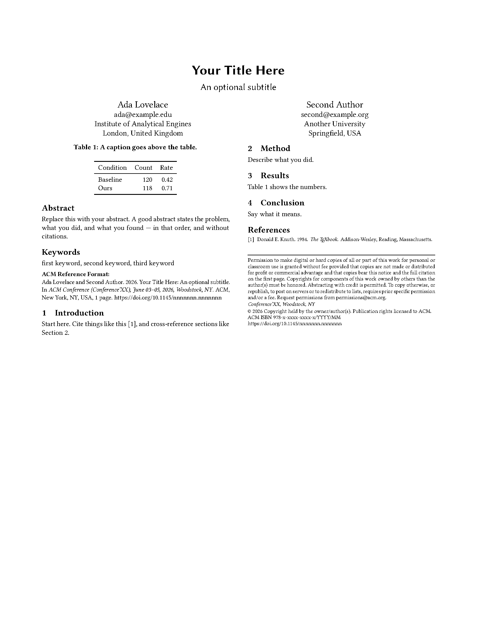 First page of the compiled ACM Publications template