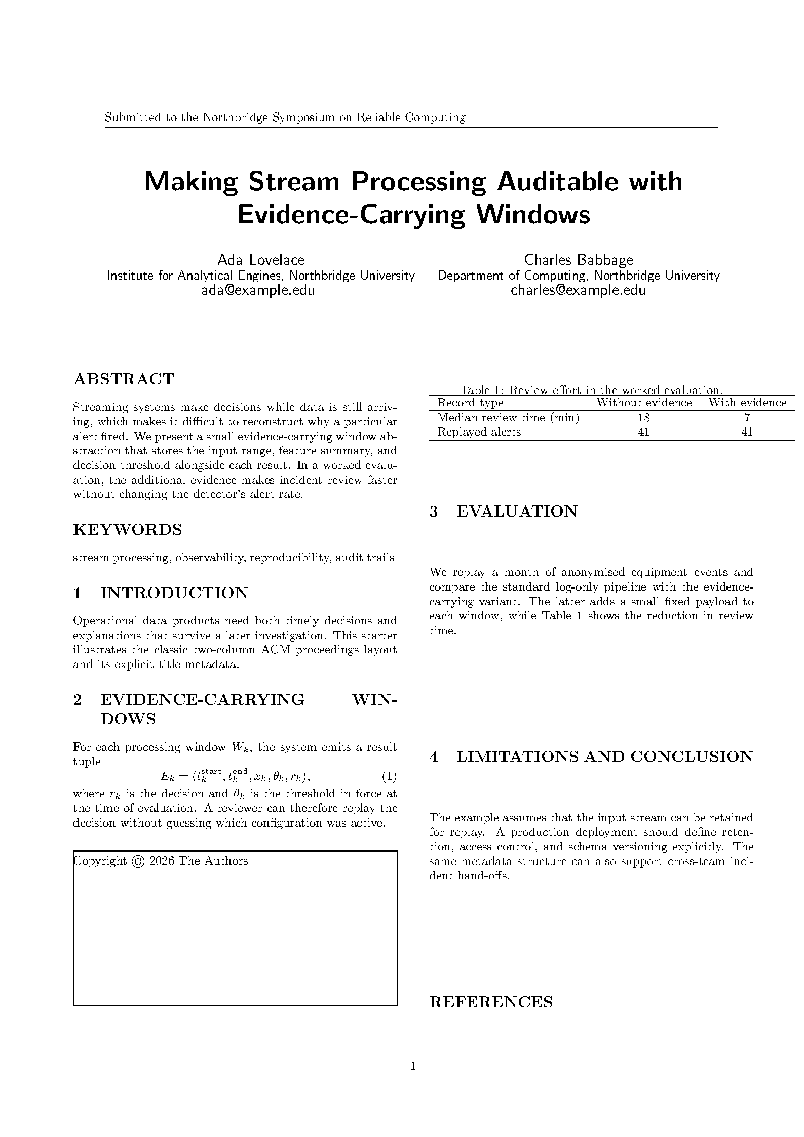 First page of ACM Conference Proceedings