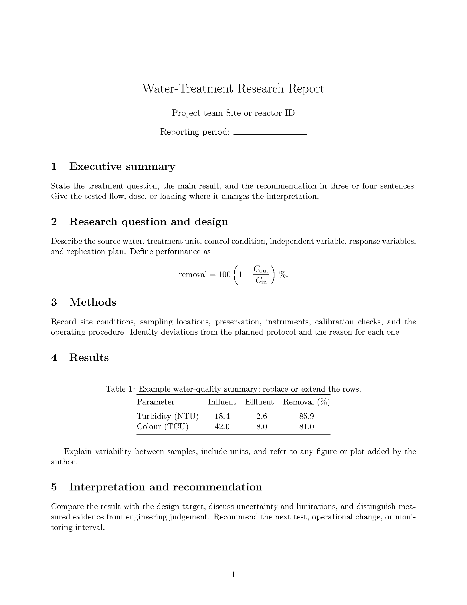 First page of AguaClara Research Report