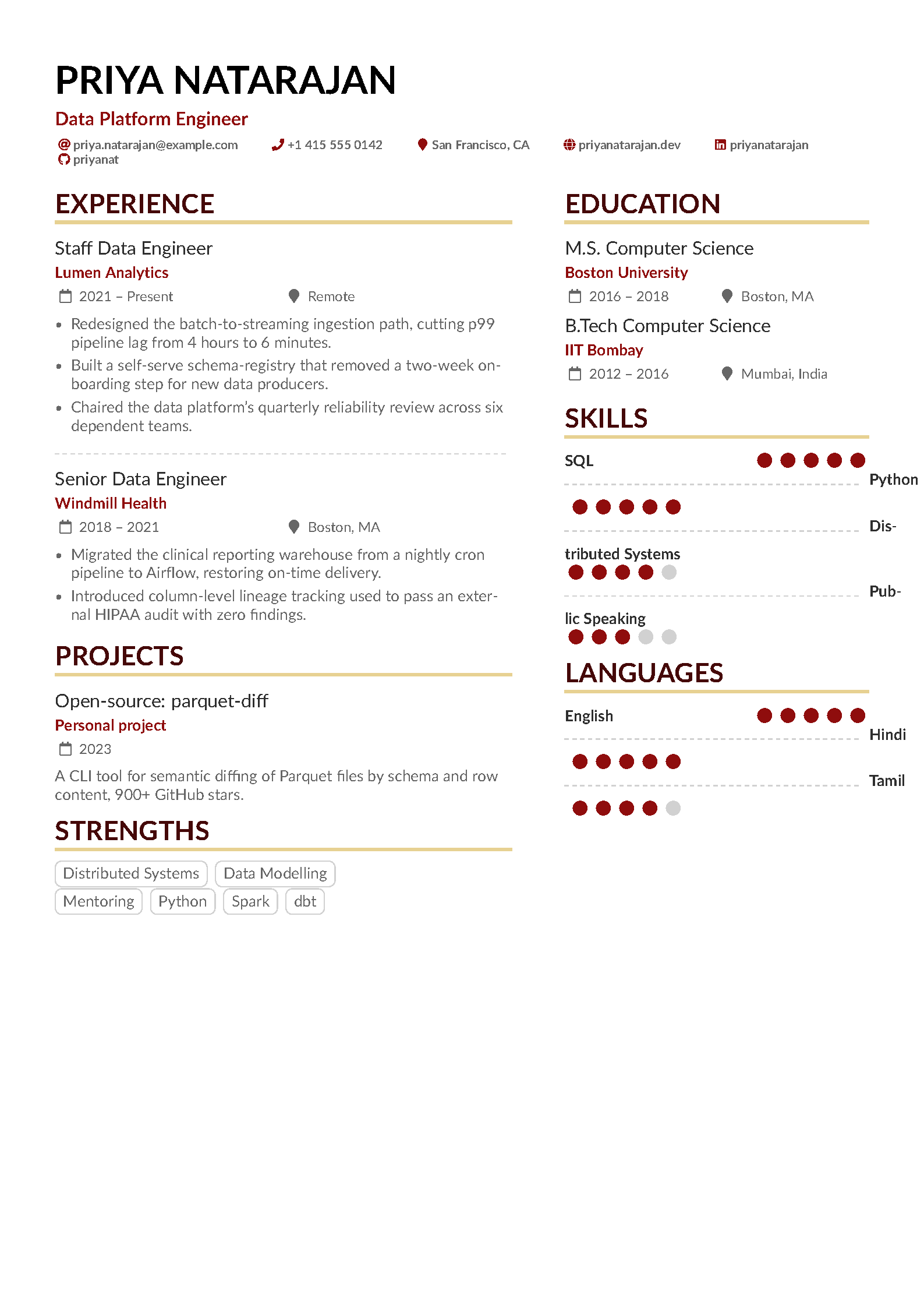 First page of the compiled AltaCV template