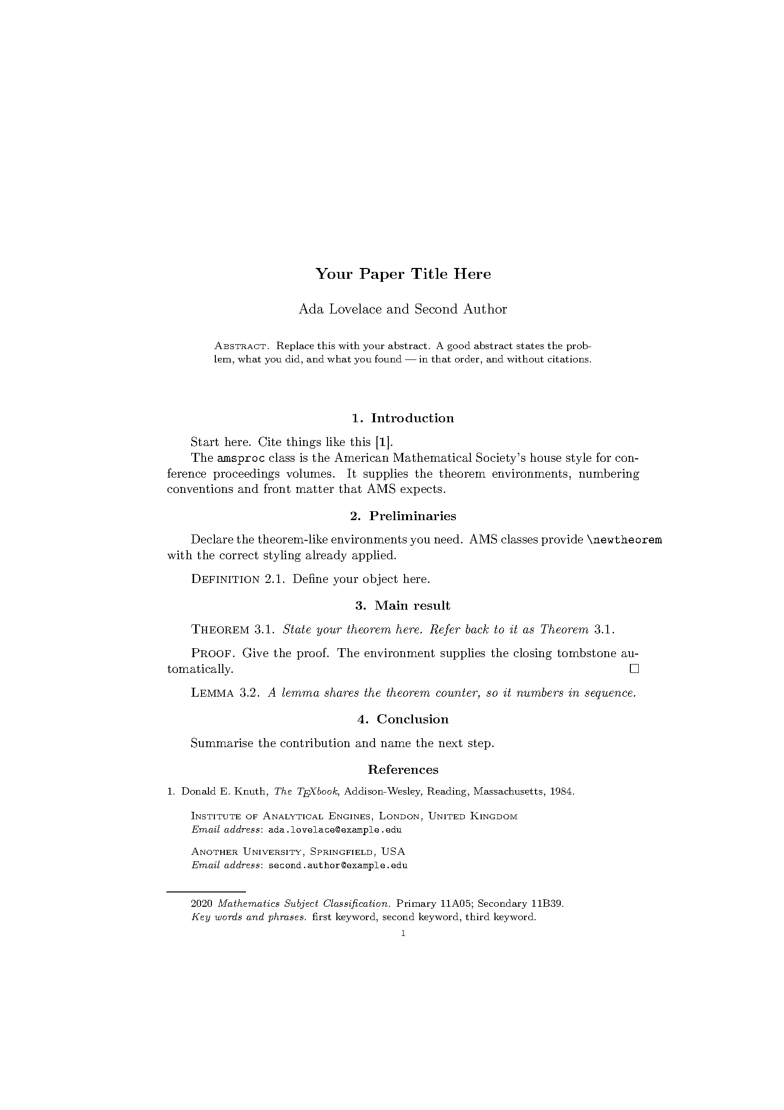 First page of AMS Proceedings Article