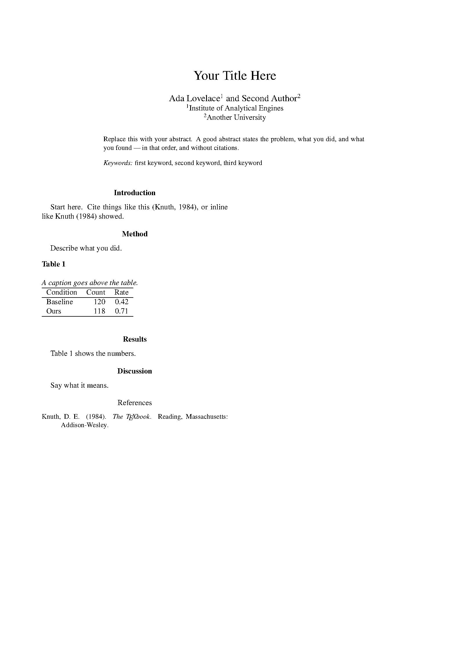 First page of the compiled APA 7th Edition template