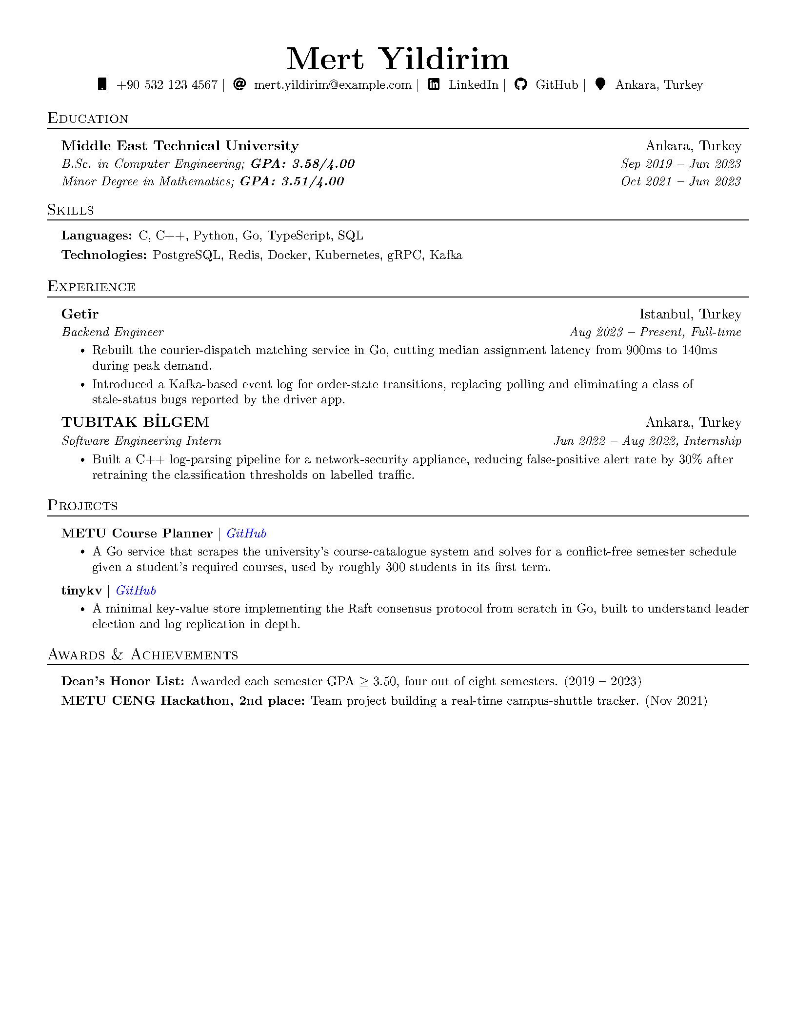 First page of the compiled arasgungore CV template
