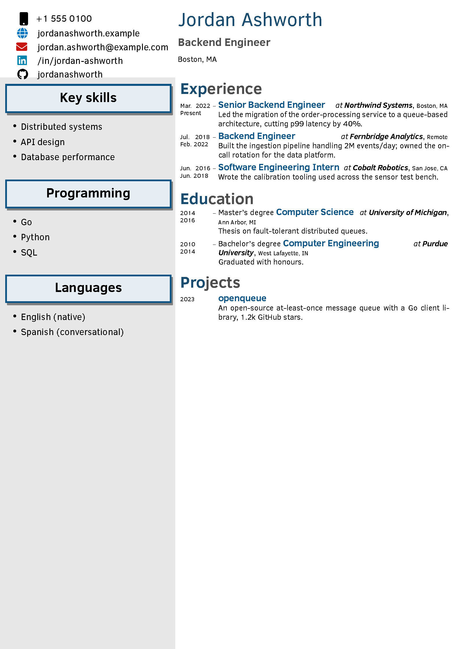 First page of the Arthur CV & Cover Letter template