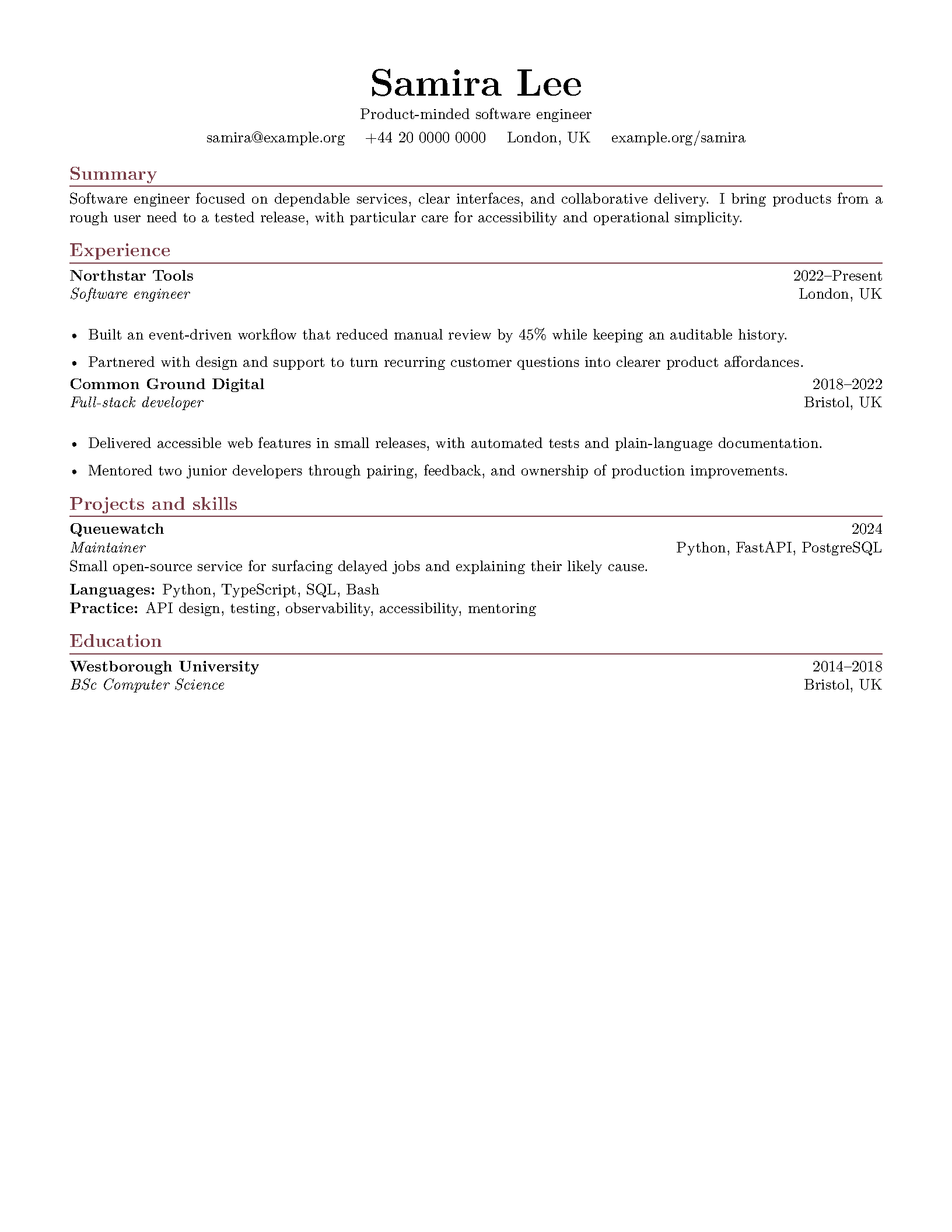 First page of the Arubertoson Resume and Cover Letter template