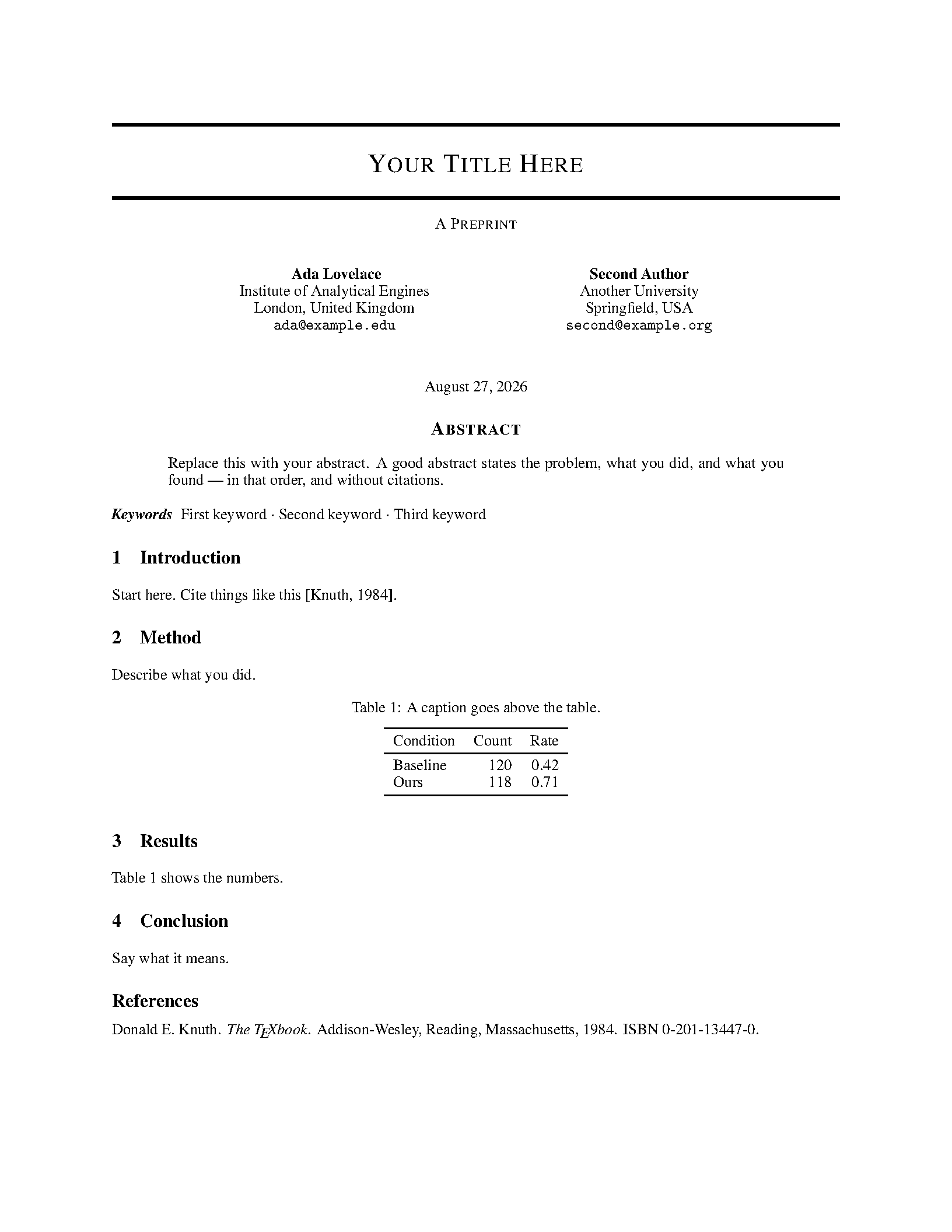 First page of the compiled arXiv Preprint Style template