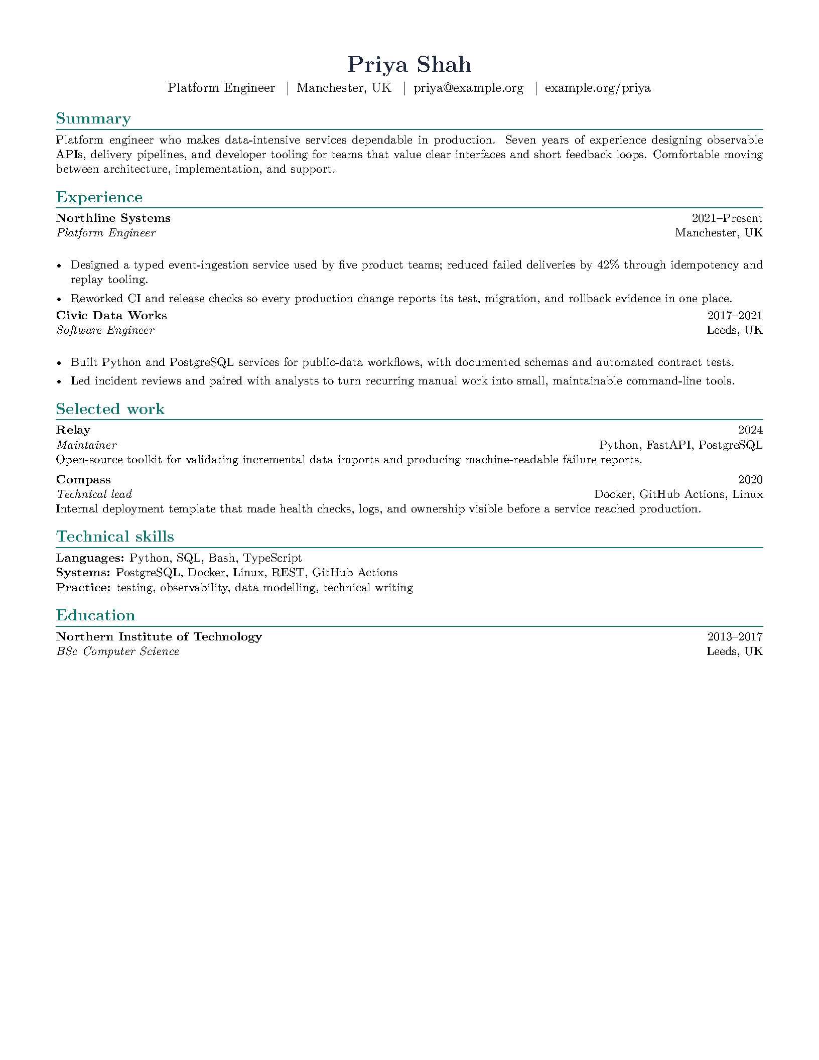 First page of the ASG ATS Resume template