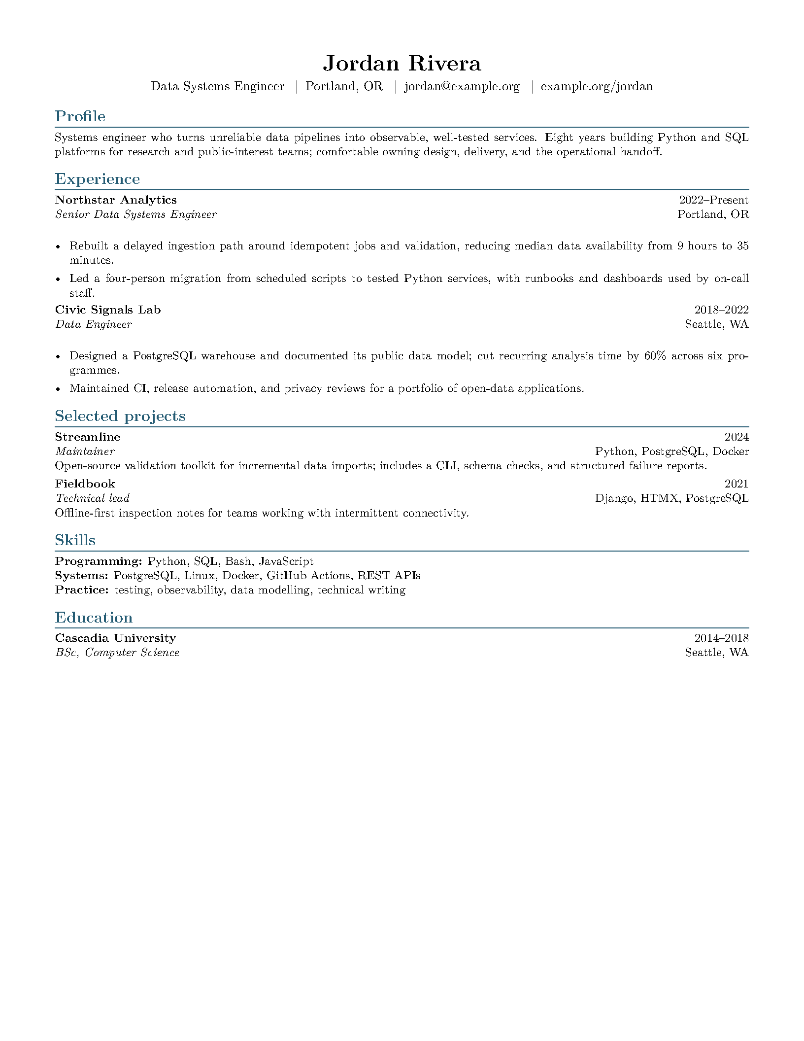 First page of the ATS LaTeX Resume template