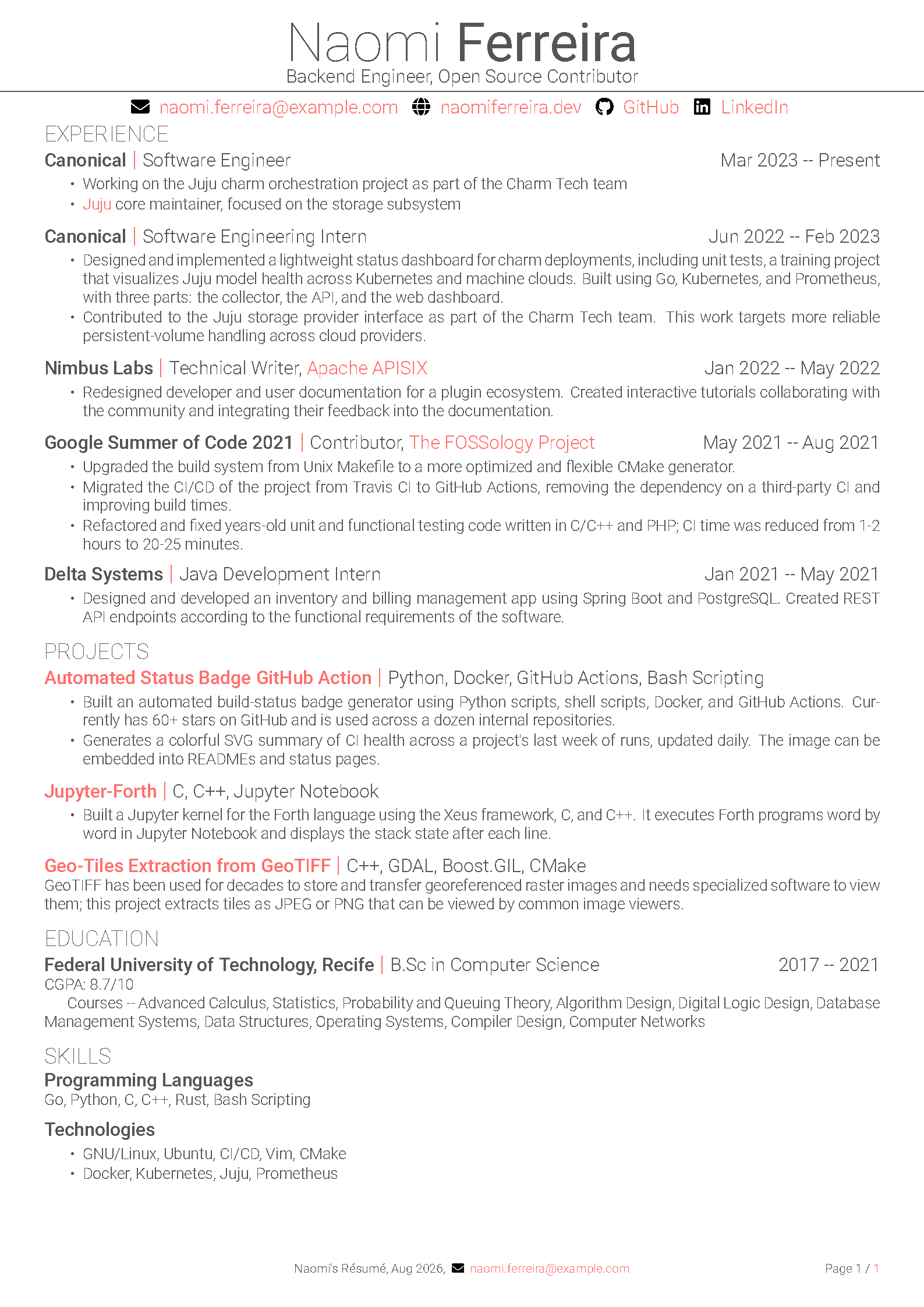 First page of the Avinal Resume template