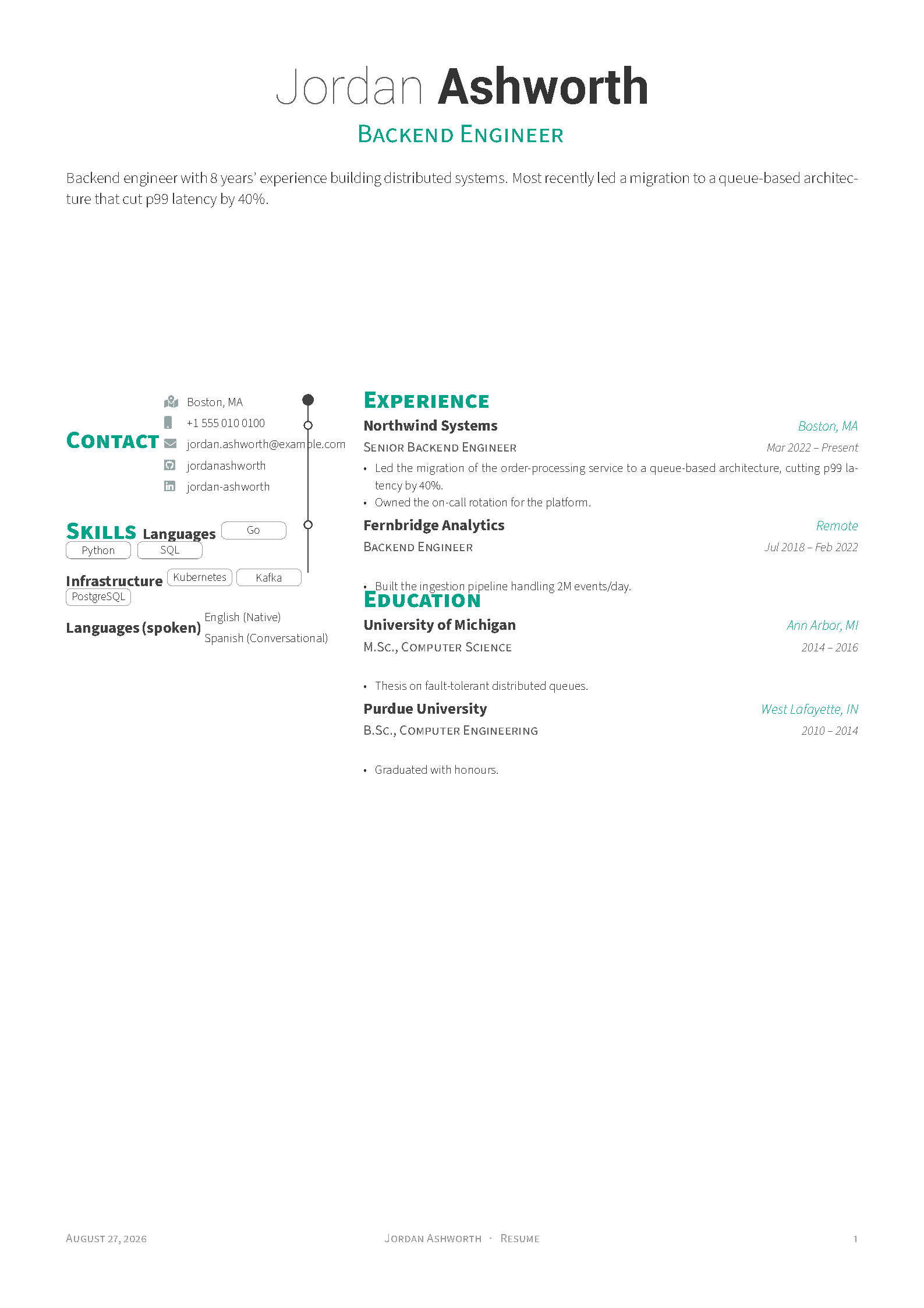 First page of the Awesome CV Timeline template