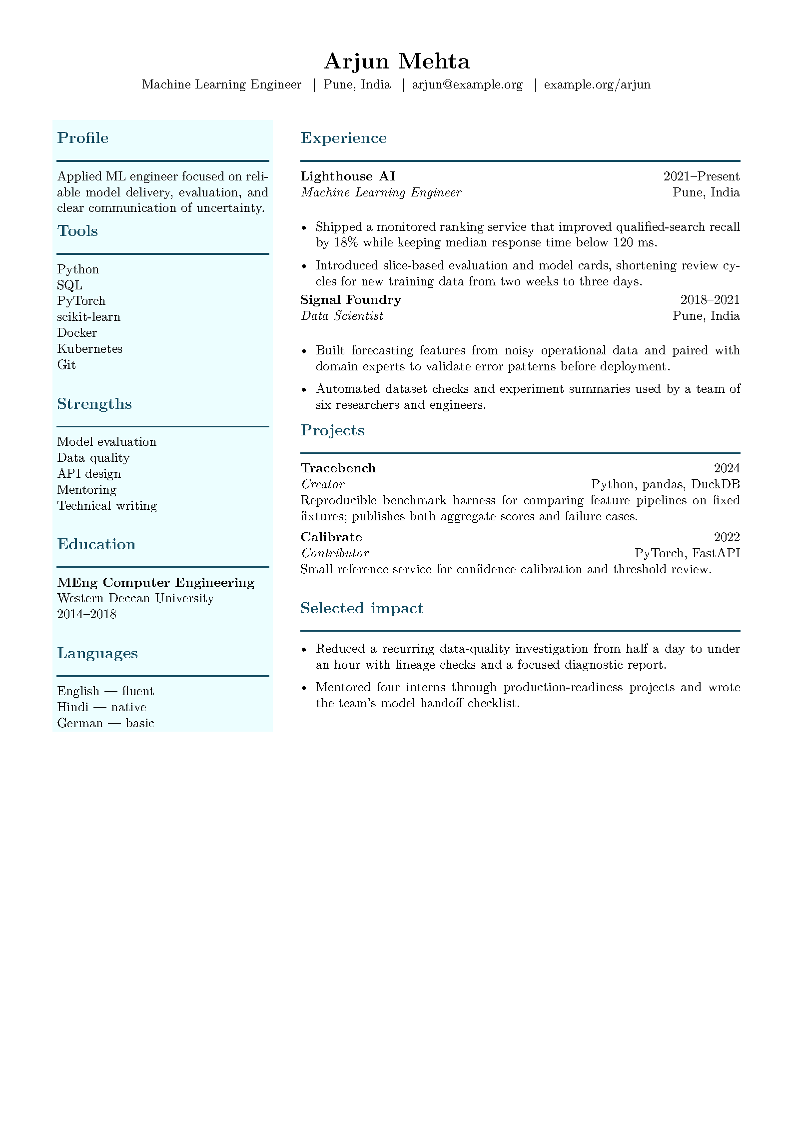First page of the Azhar Two-Column Resume template