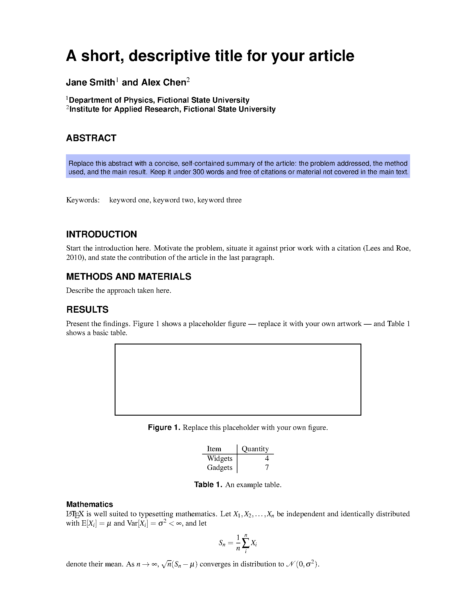First page of Basic Academic Journal Article