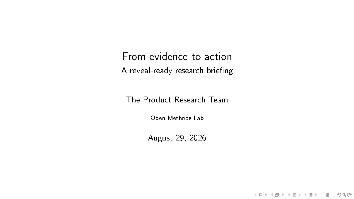 First page of the Beamer Reveal template