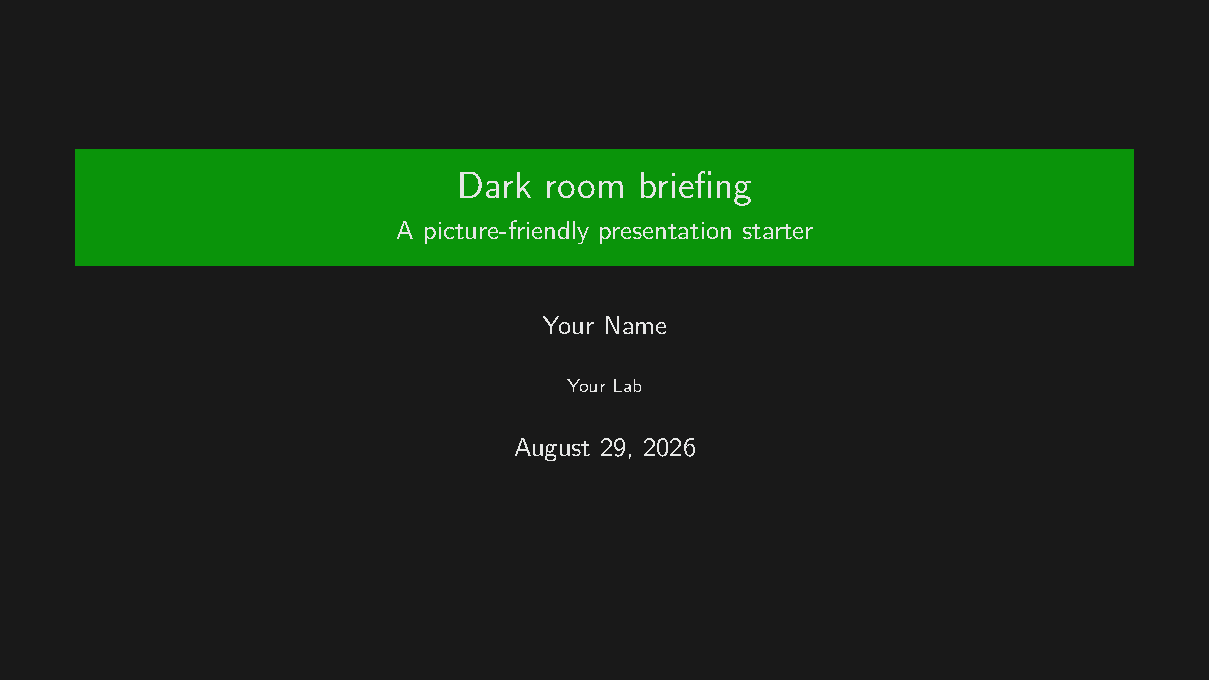 First page of the Beamer Dark Themes template