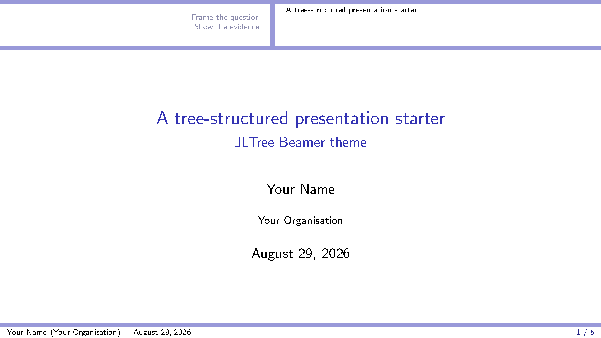 First page of the JLTree Beamer Theme template