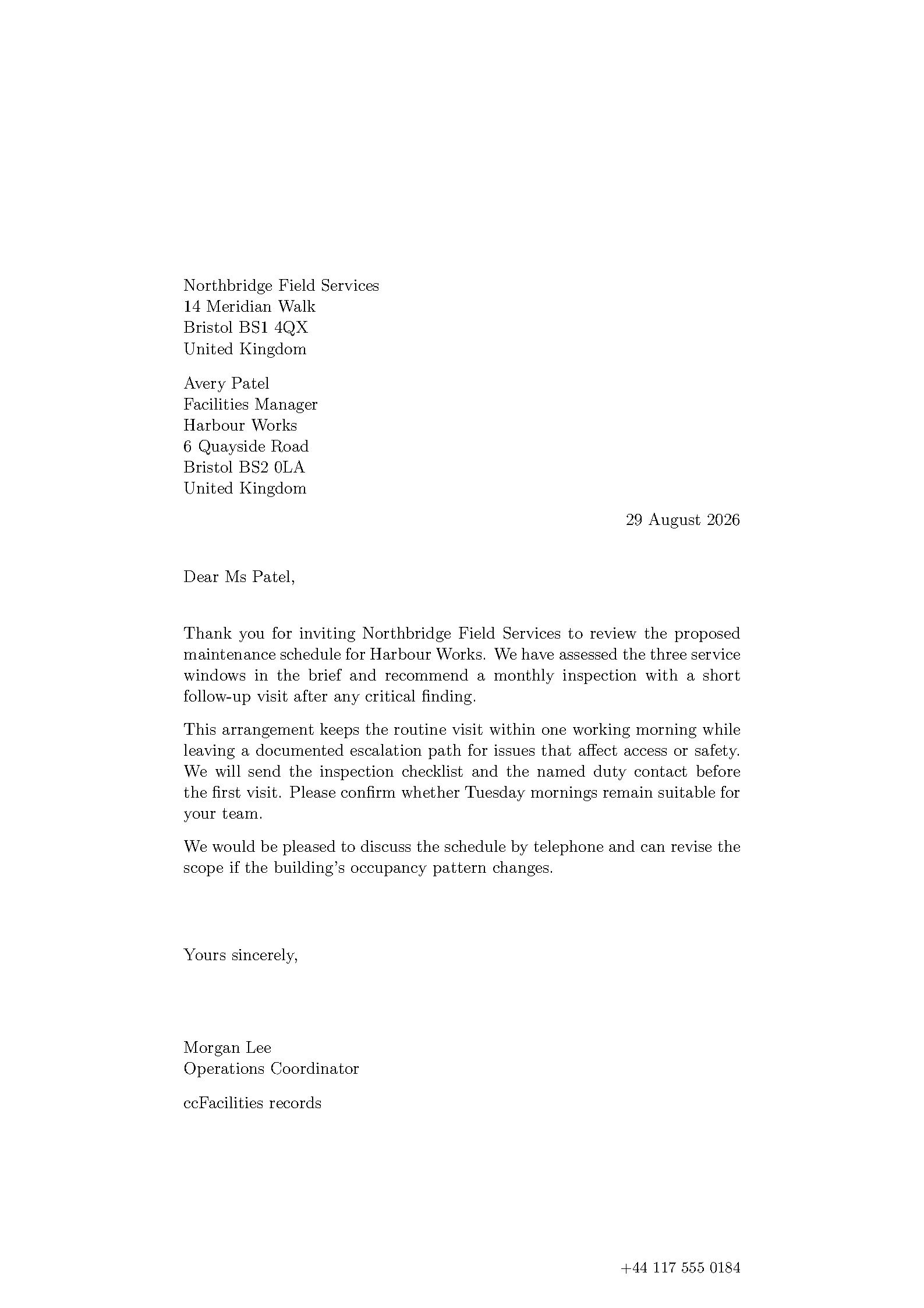 First page of the Belgian Formal Letter template