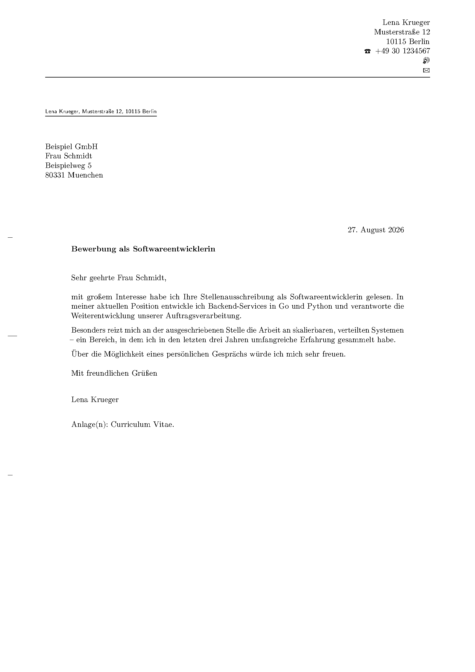 First page of the Bewerbung Application Set template