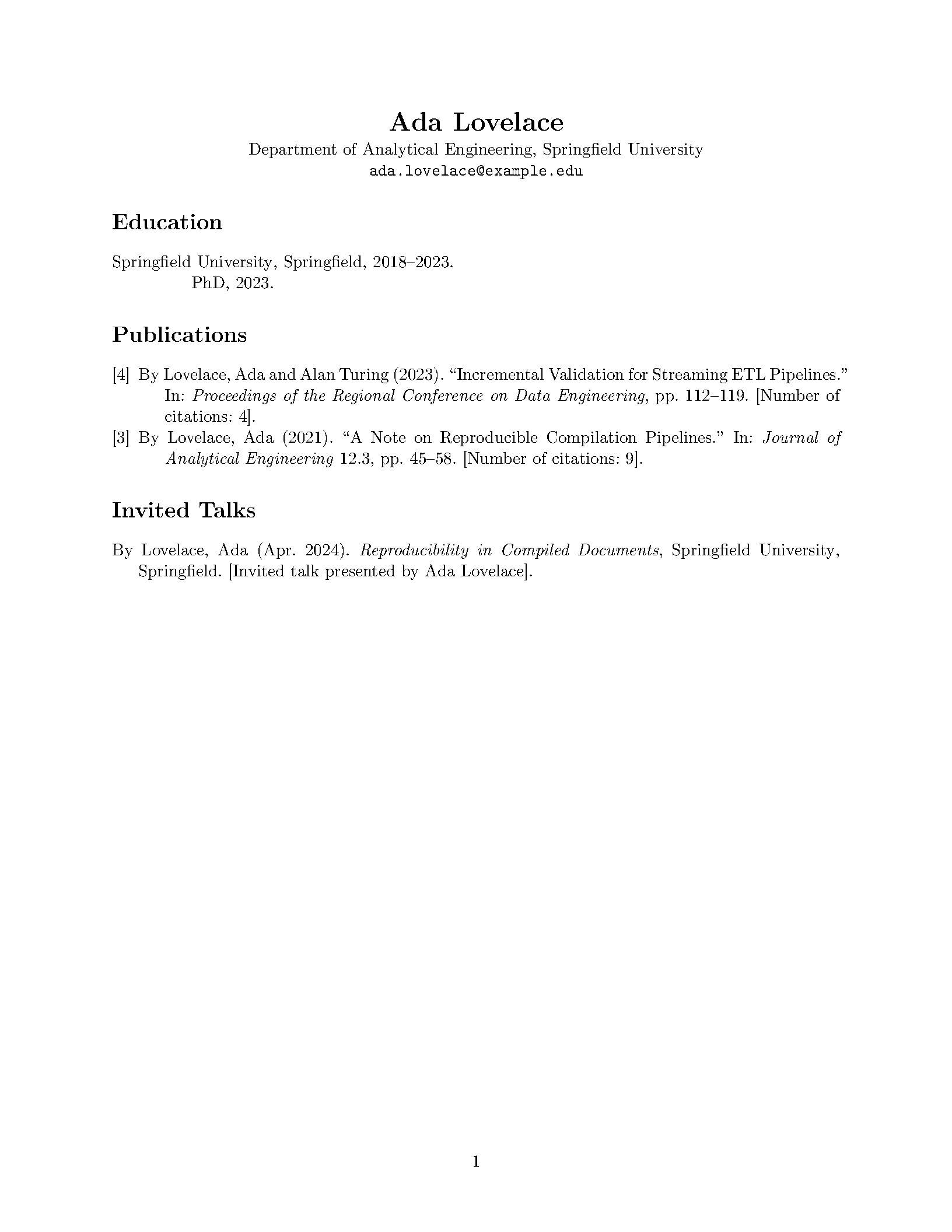 First page of the BibLaTeX CV template