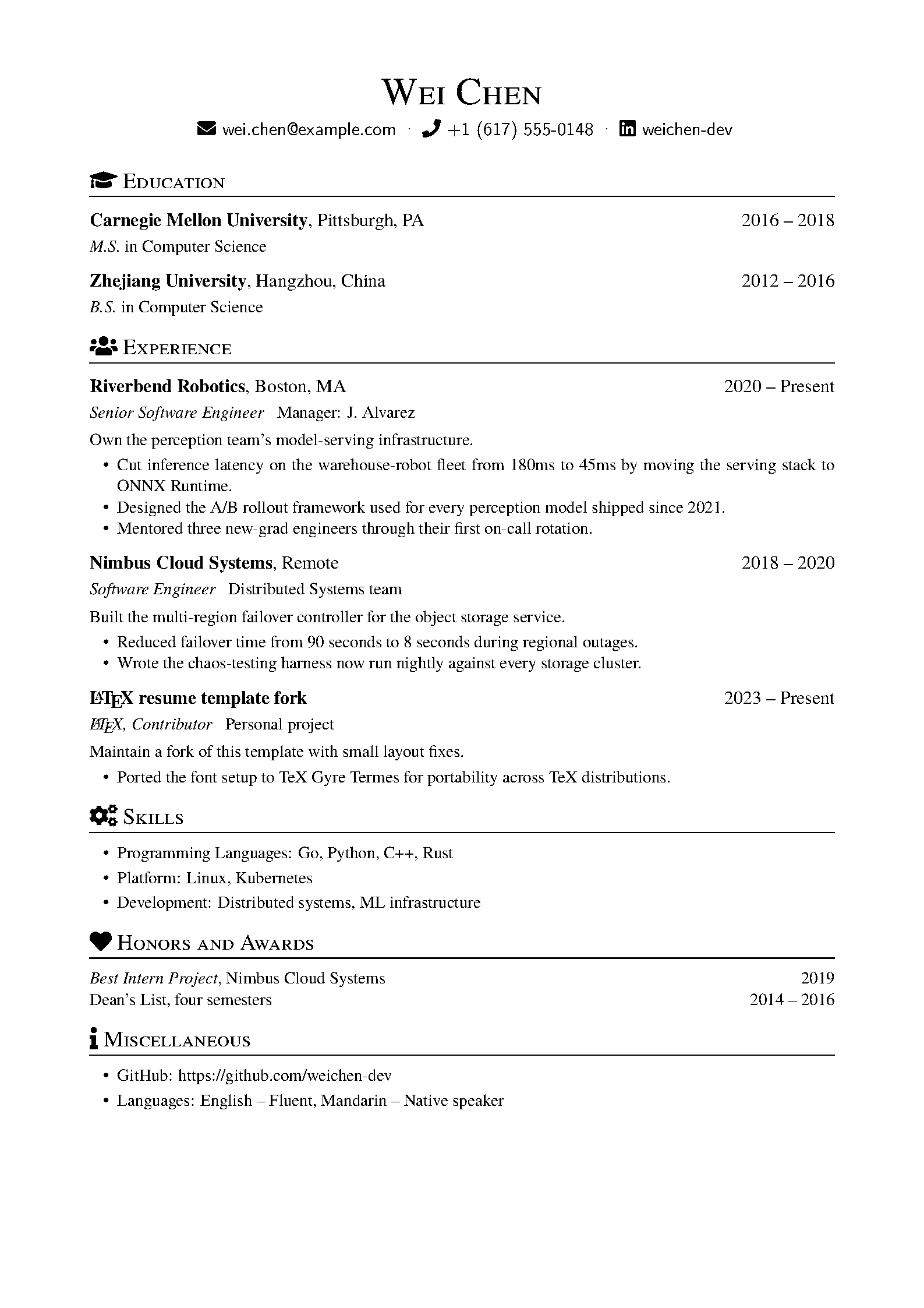 First page of the compiled billryan Resume template
