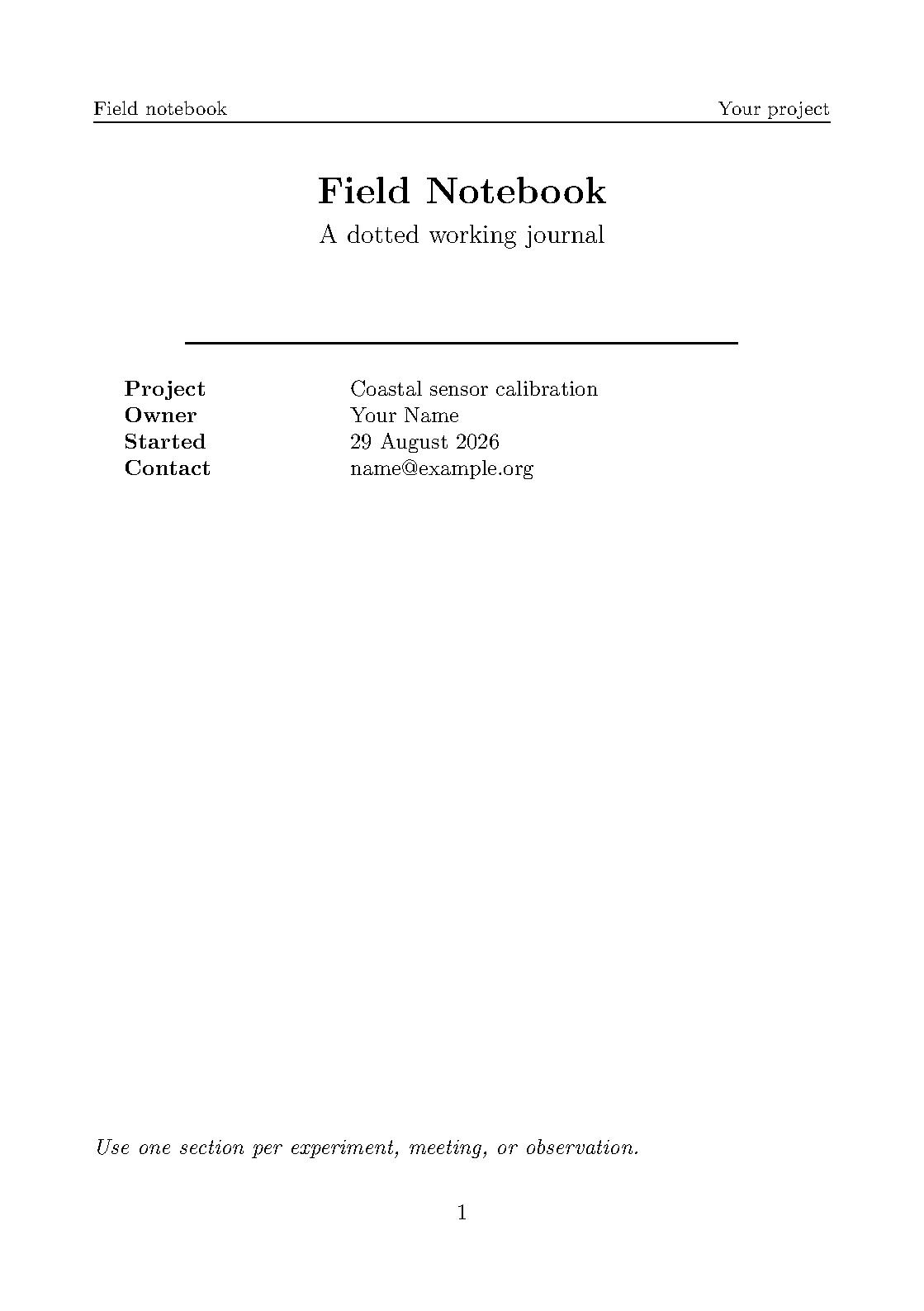 First page of the Blank Dotted Notebook with Index template