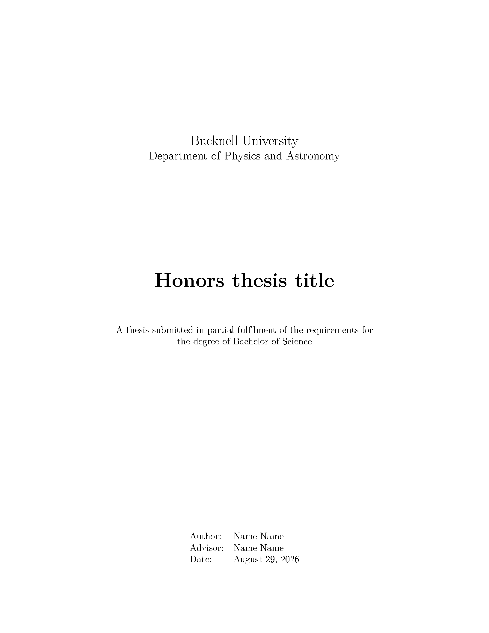 First page of the Bucknell Thesis Title-Page Starter template