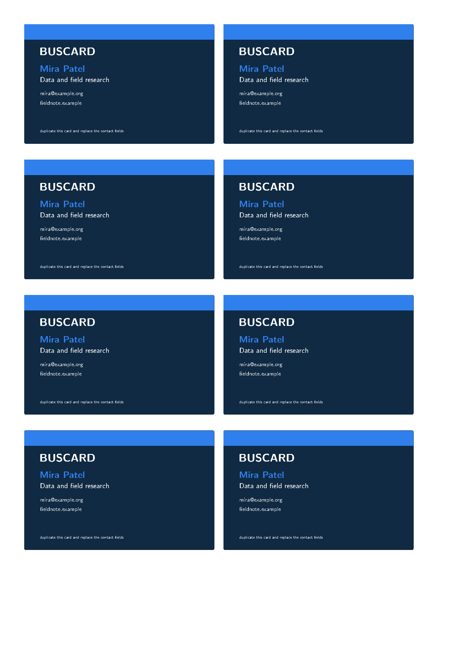 First page of the buscard Business Cards template
