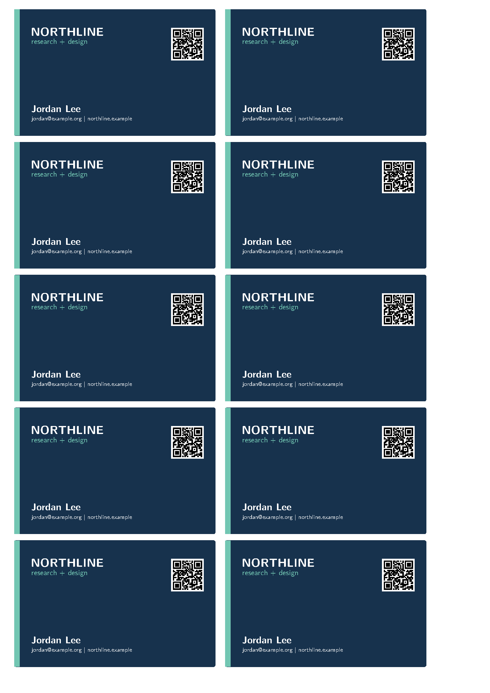 First page of the Business Cards LaTeX template