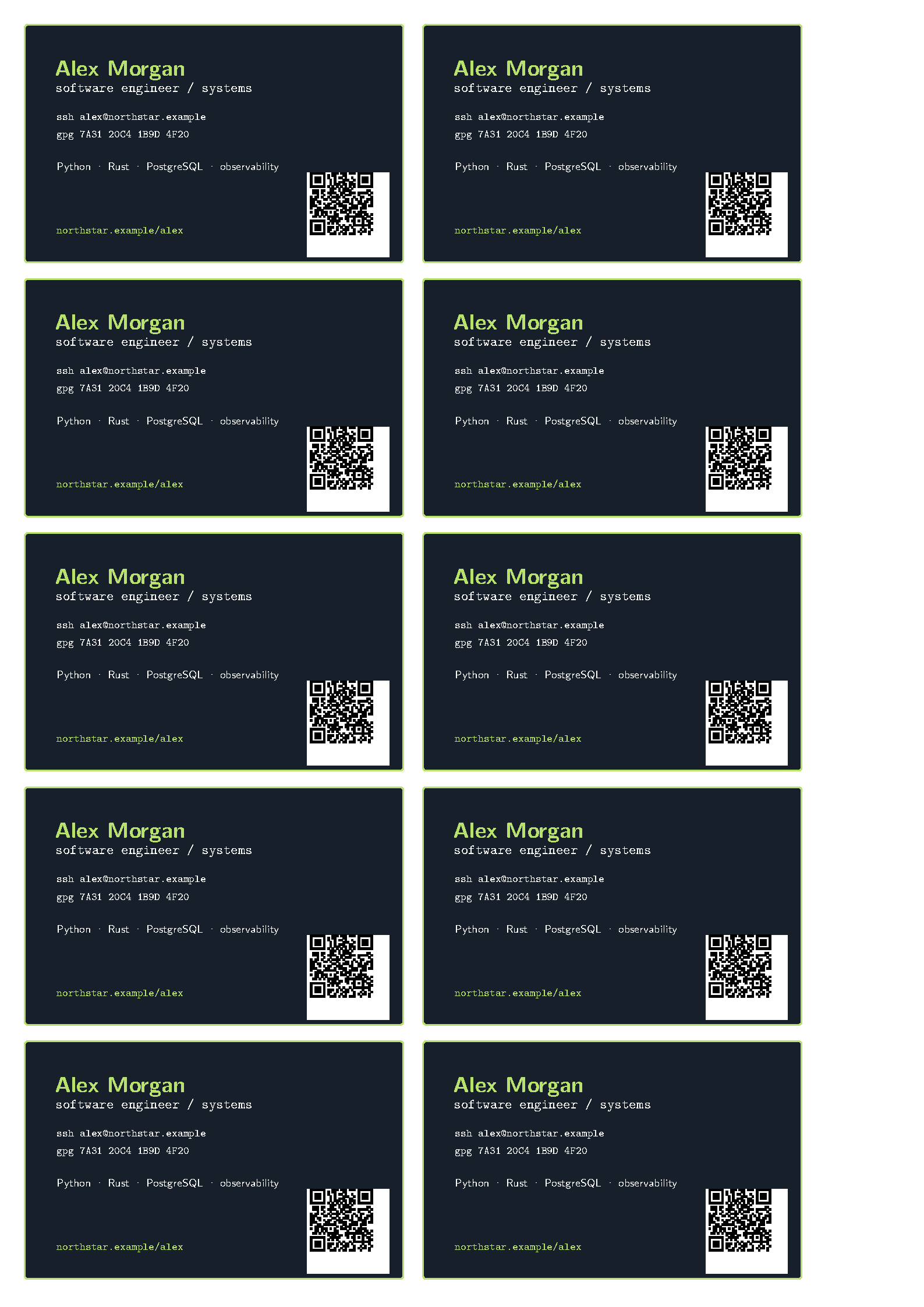 First page of the Programmer Business Cards template