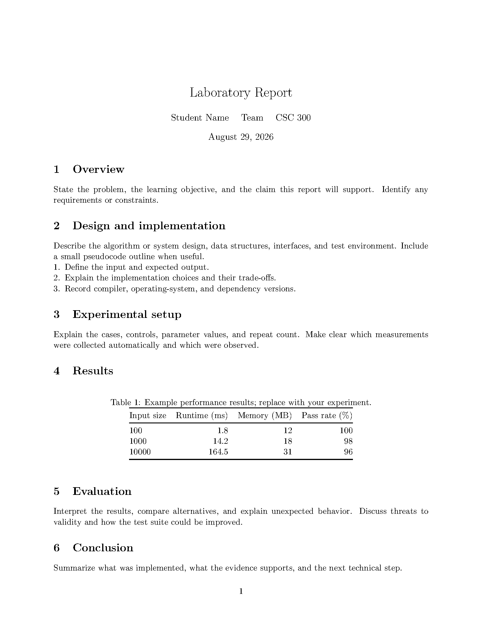 First page of Cal Poly CSC300 Lab Report