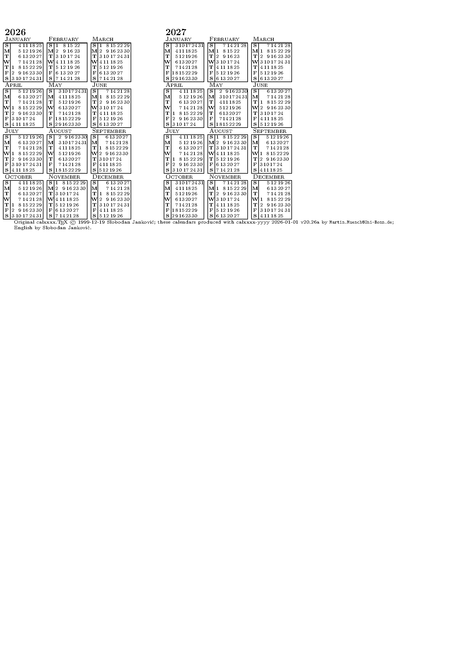 First page of the Multi-Year Calendar (calxxxx-yyyy) template