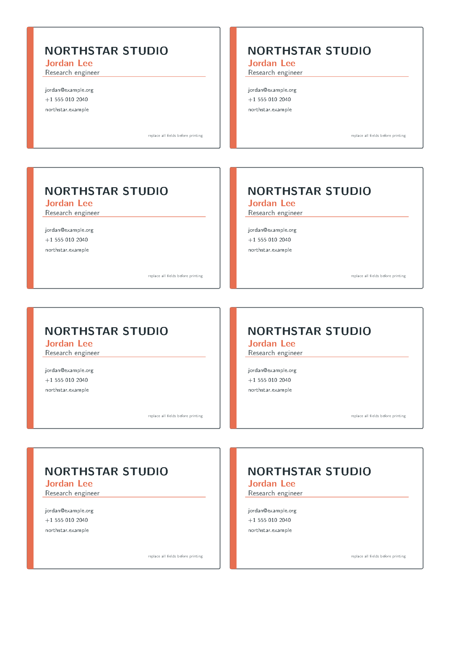 First page of the card Business Cards template