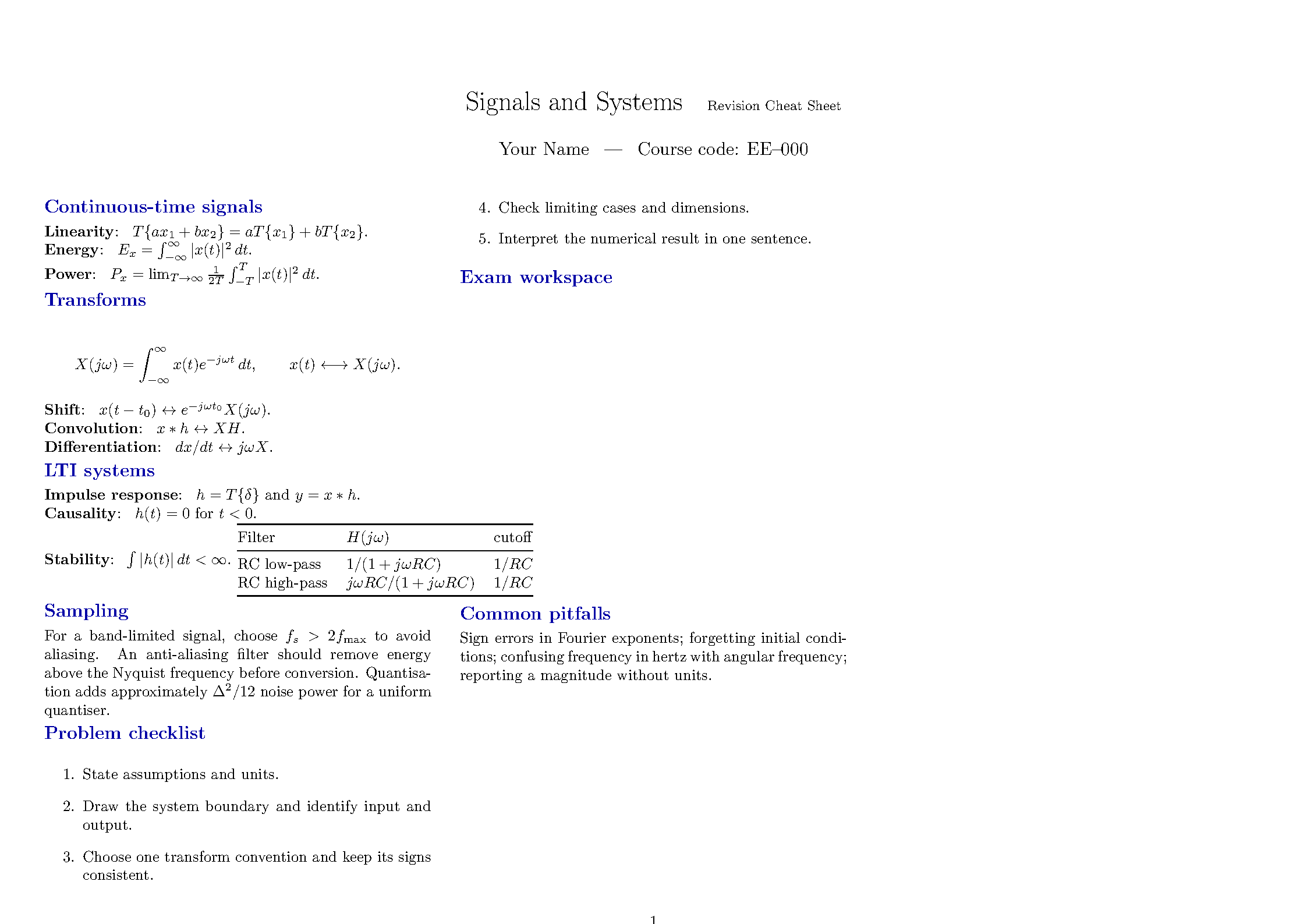 First page of Cheat Sheet Template