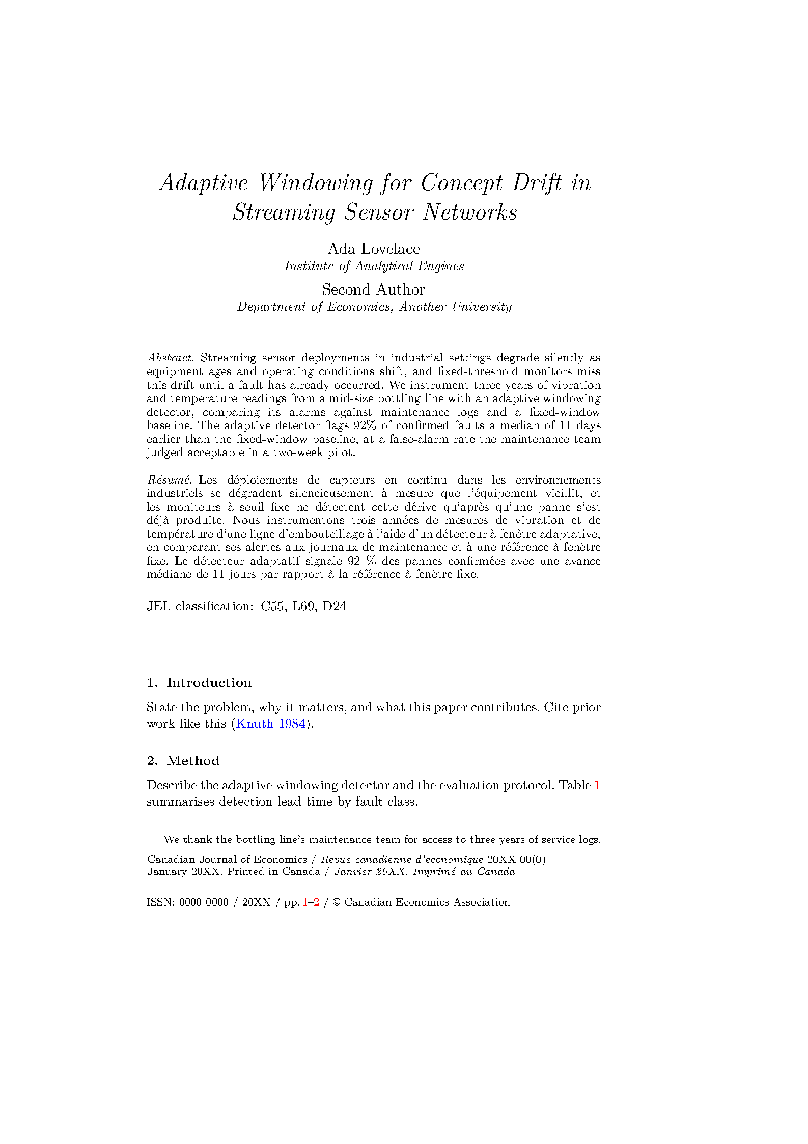 First page of Canadian Journal of Economics (CJE)