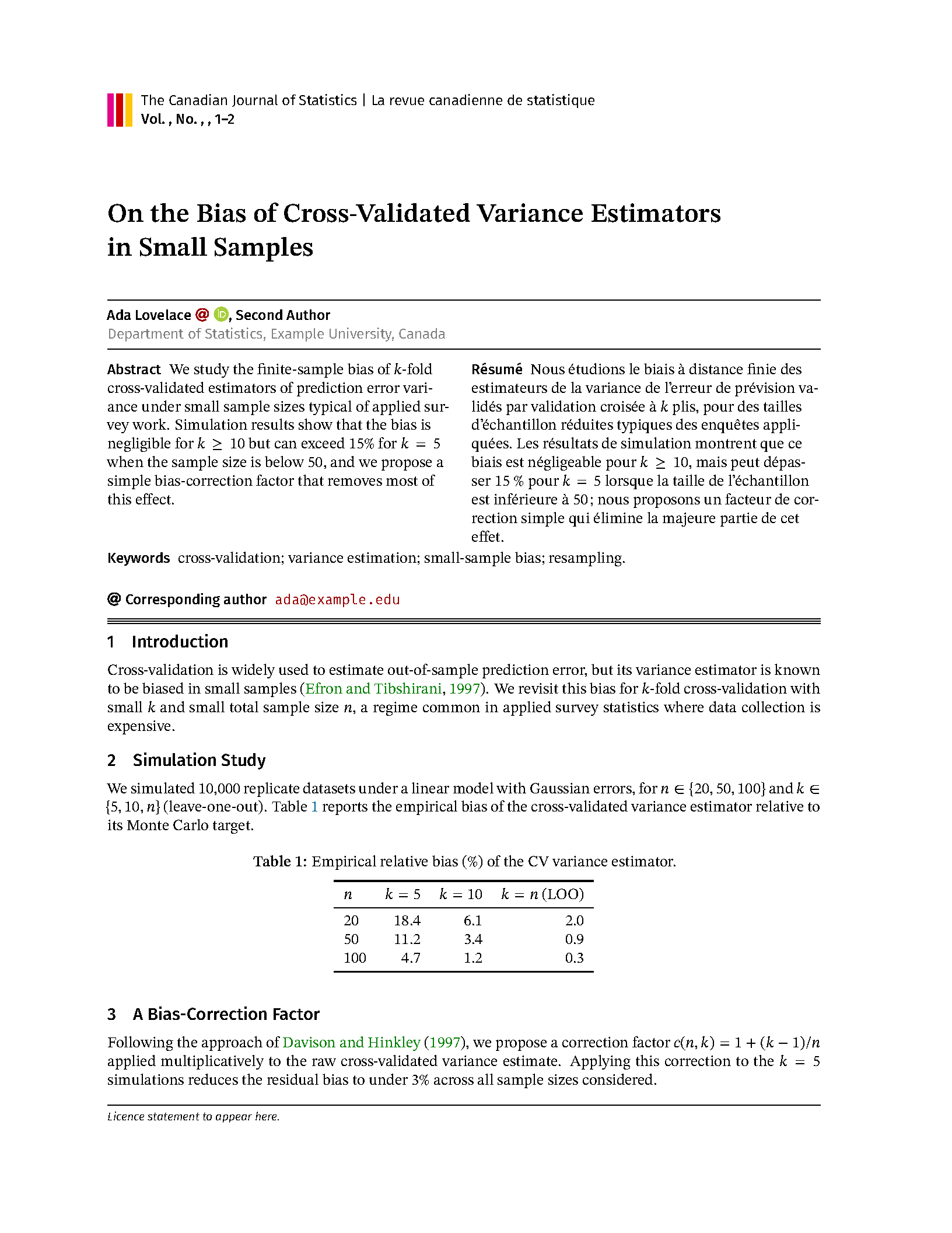 First page of Canadian Journal of Statistics