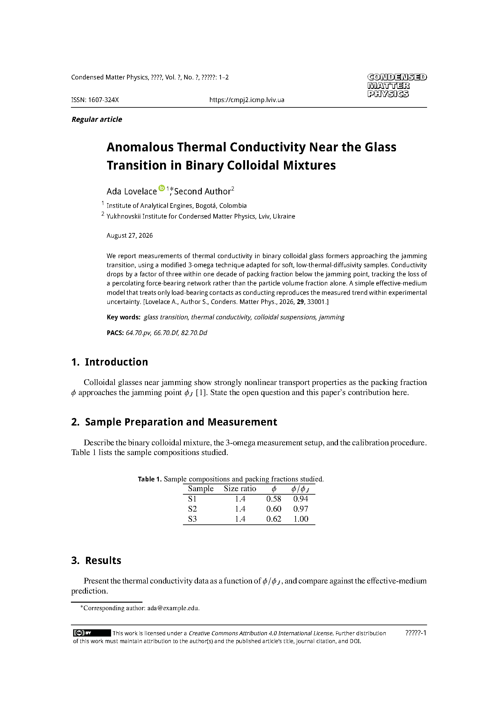 First page of Condensed Matter Physics (cmpj)