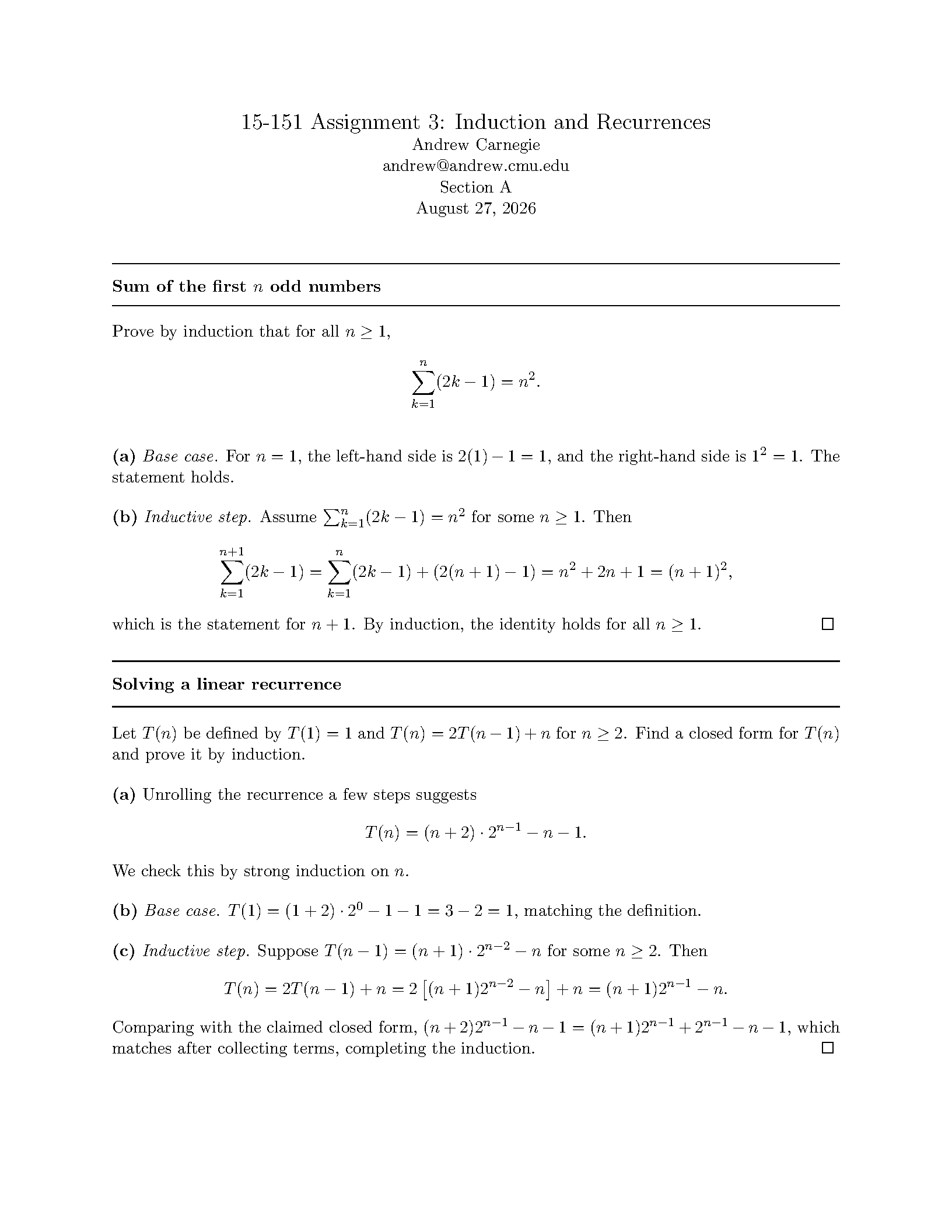 First page of the CMU Homework Template template