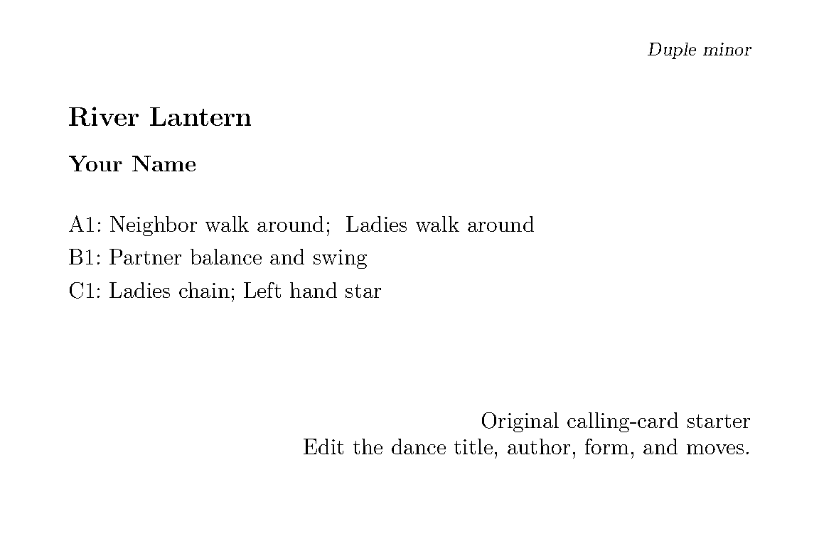 First page of Contra Dance Calling Card