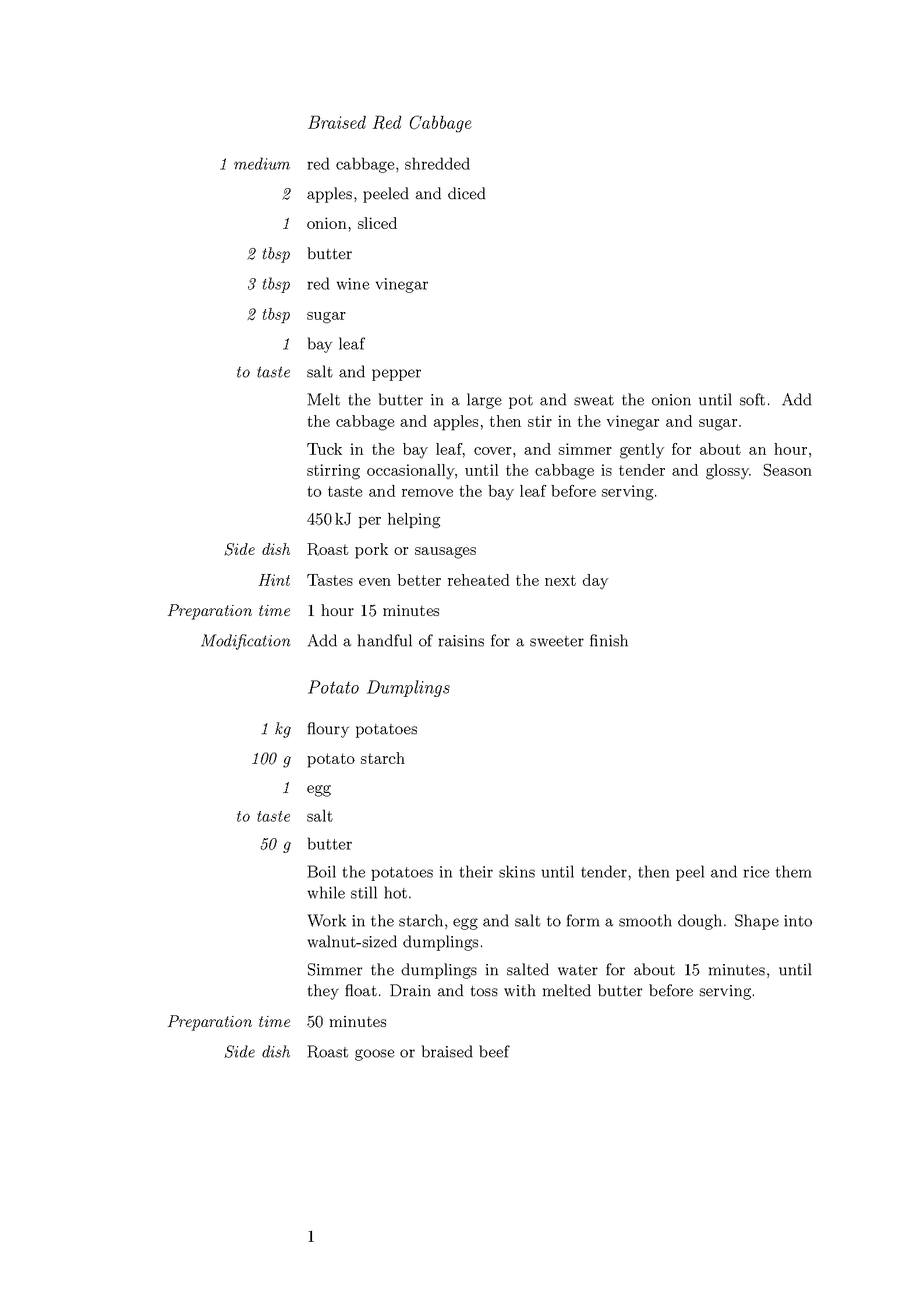 First page of Two-Column Recipes