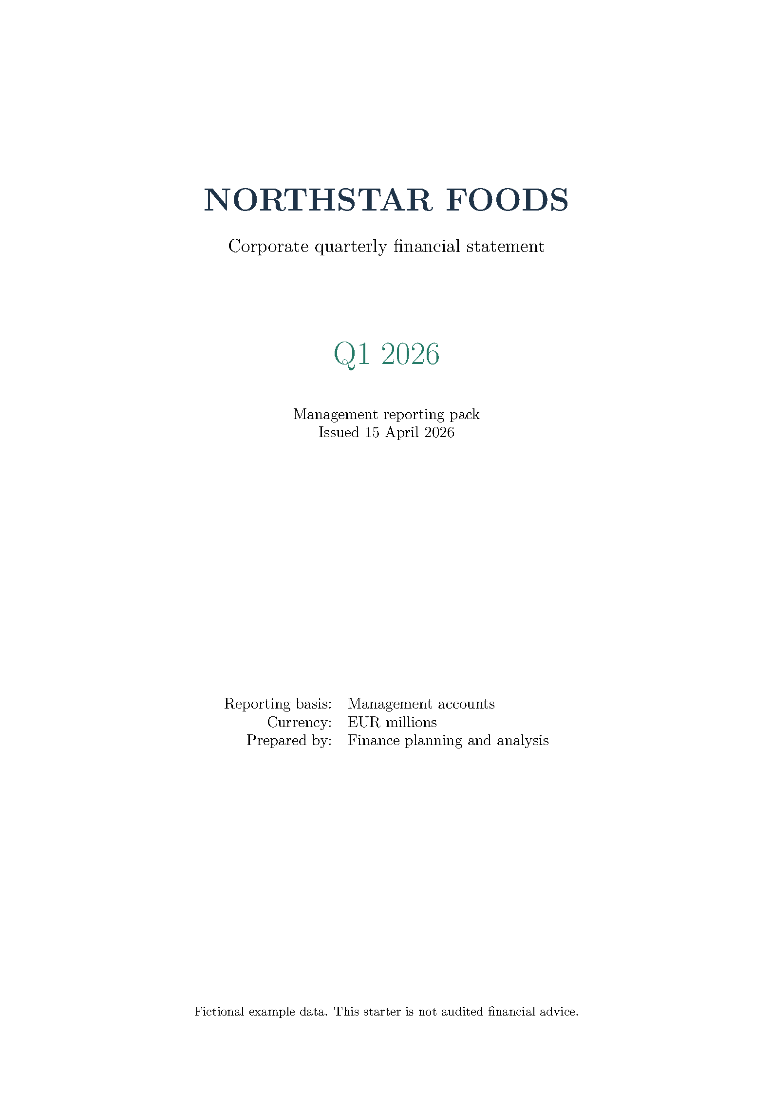 First page of Corporate Quarterly Financial Statement